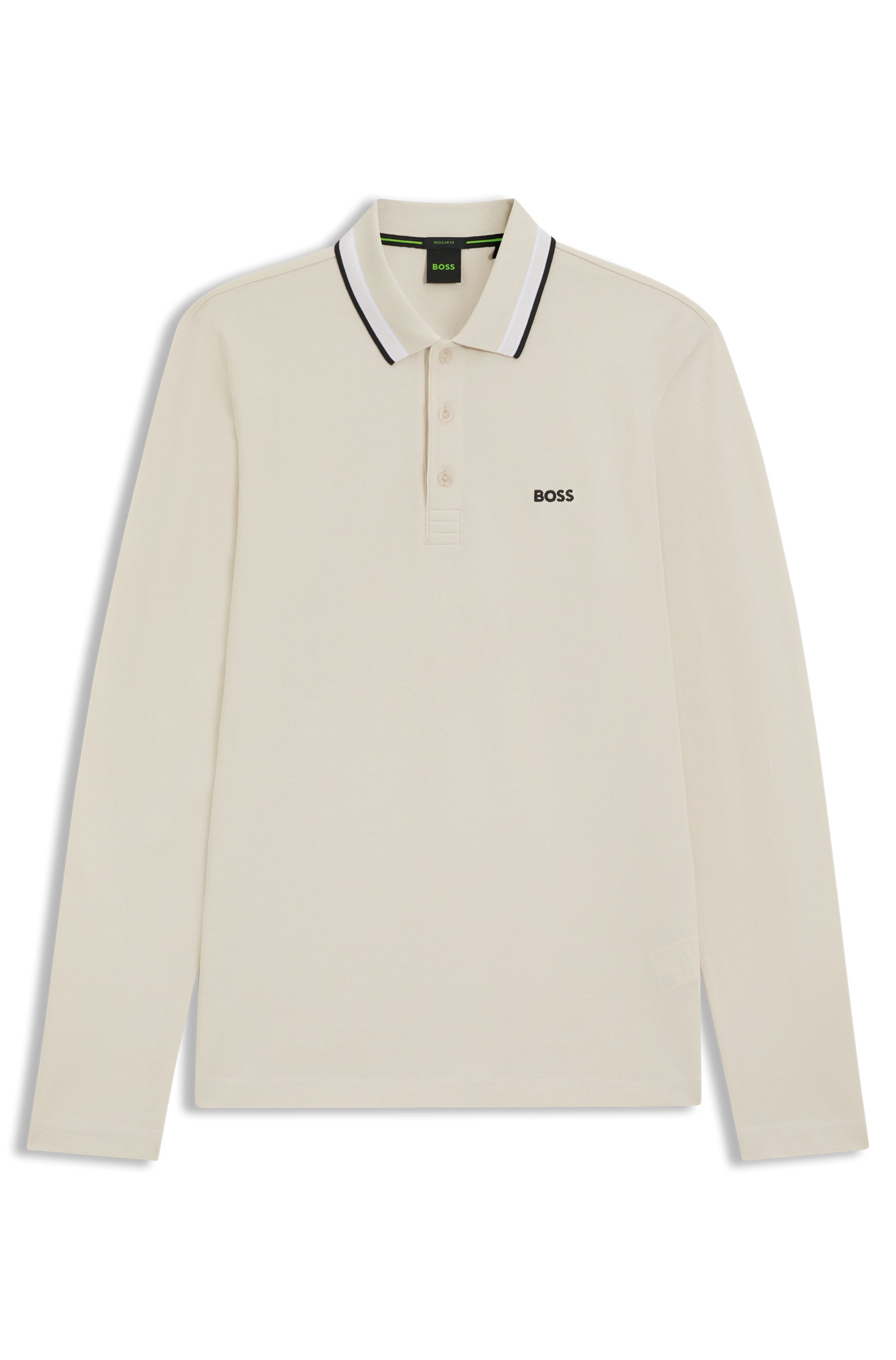 BOSS GREEN Langarm-Poloshirt »Plisy«, mit Streifen am Kragen