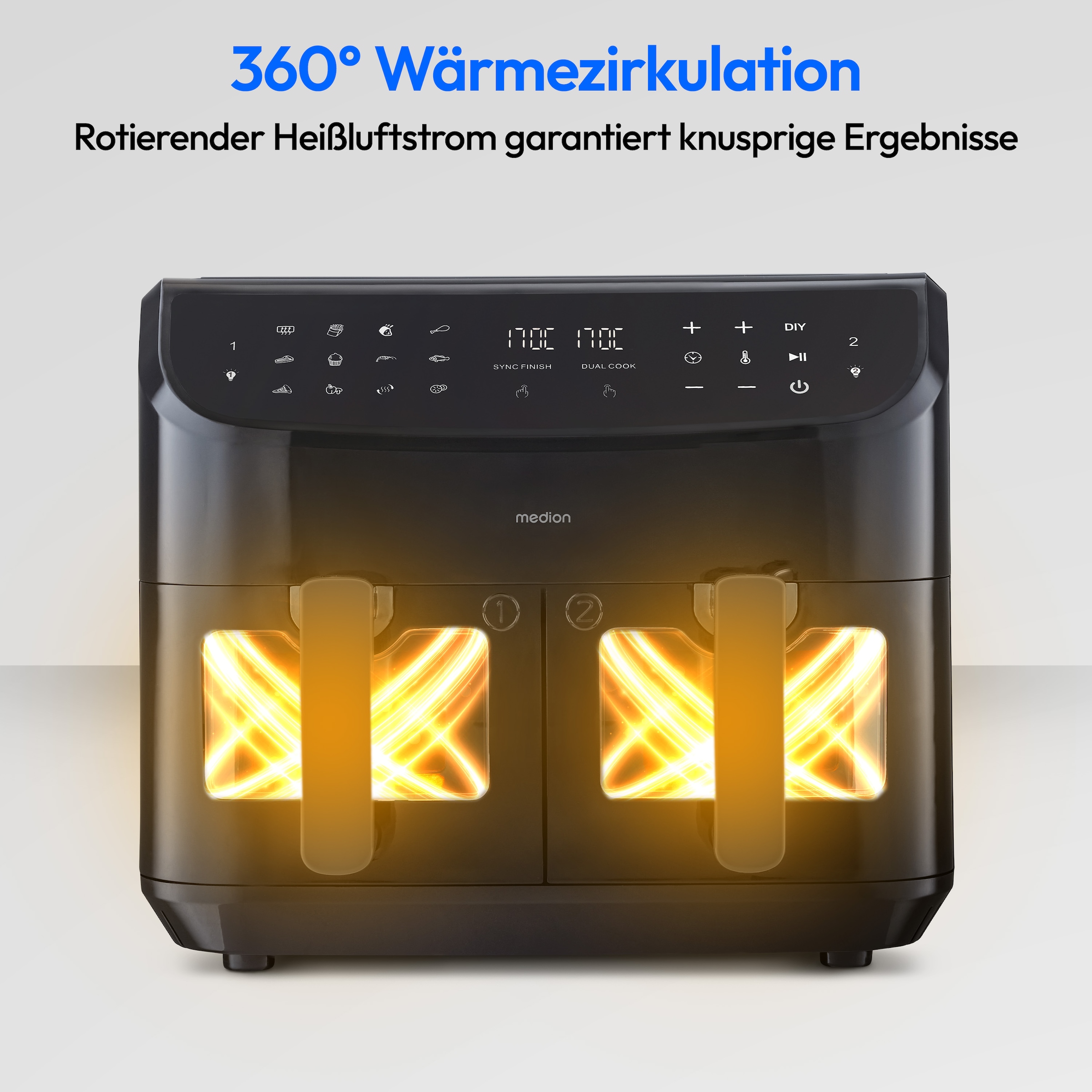 Medion® Heißluftfritteuse »MD 11760 P20XXL Twin«, 2400 W, Temperatur 50 - 200 °C, ILAG Beschichtung, Sync-Finish