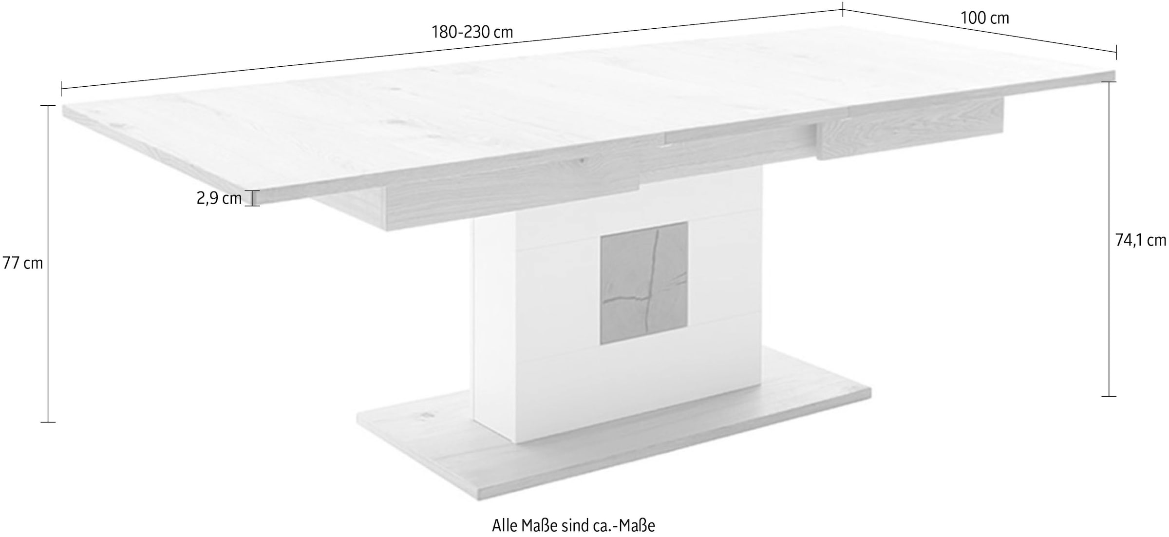 MCA furniture Esstisch »Matadi Esstisch«, (1 St.), Tisch, Auszug, Synchronauszug, Weiß, Holzabsetzung, 180-230cm