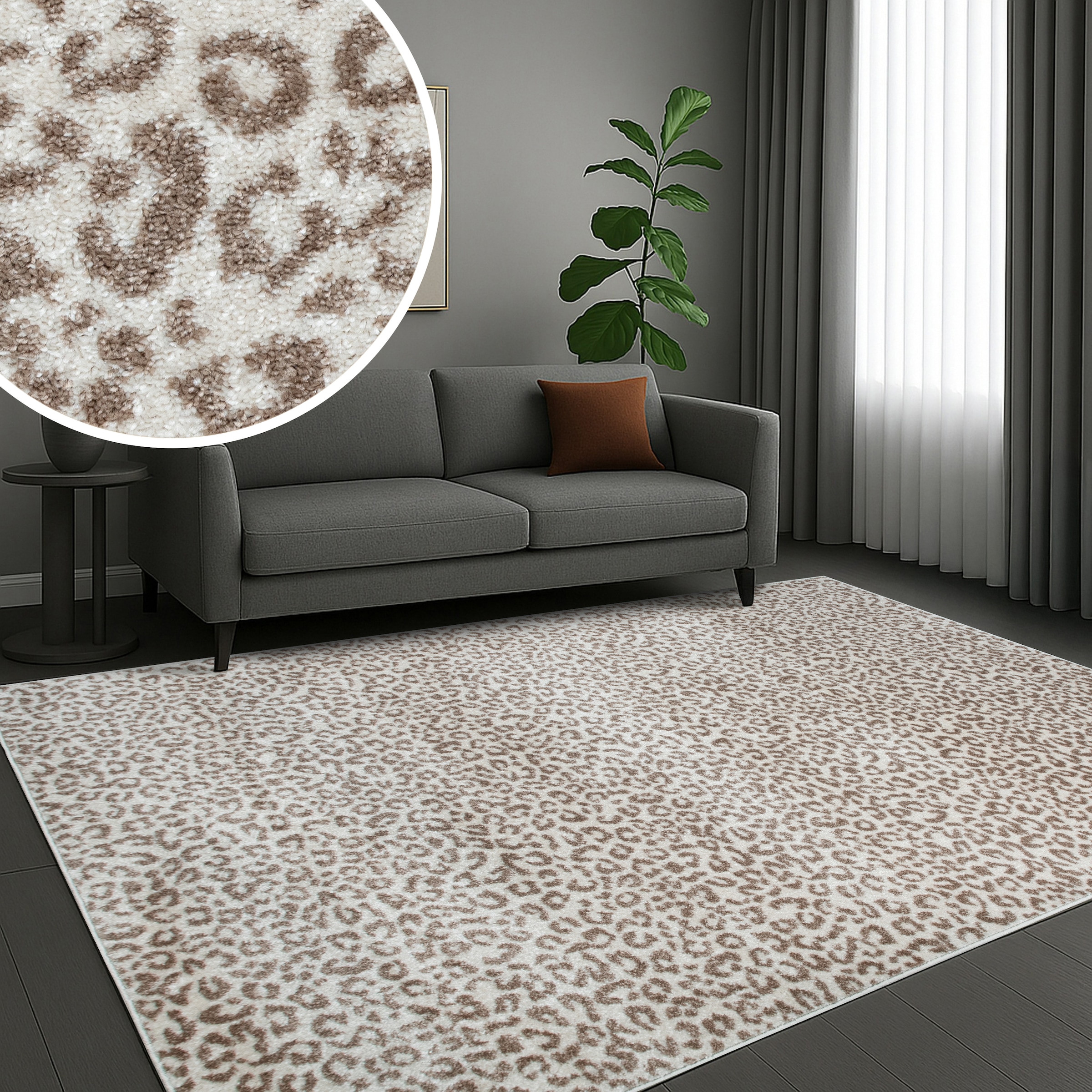 OTTO home Teppich »Fynna, Leoparden-Muster, Animal Print, modern« rechteckig 9 mm Höhe Leo, besonders weicher Flor, Wohnzimmer, Schlafzimmer, Esszimmer