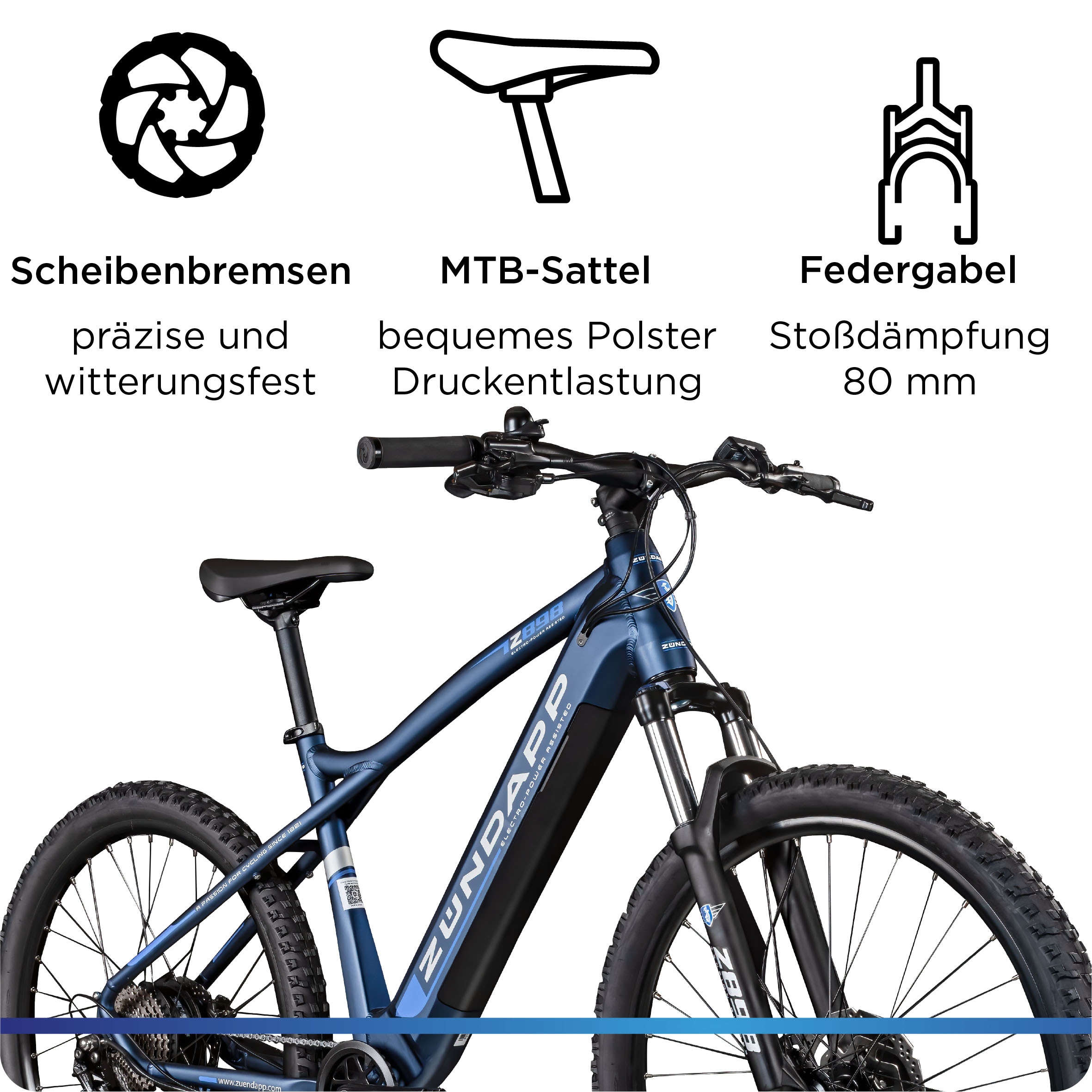 Zündapp E-Bike »Z898«, 10 Gang, Heckmotor 250 W, E-Bike E Mountainbike 27,5 Zoll Pedelec 170 - 190 cm Hardtail MTB