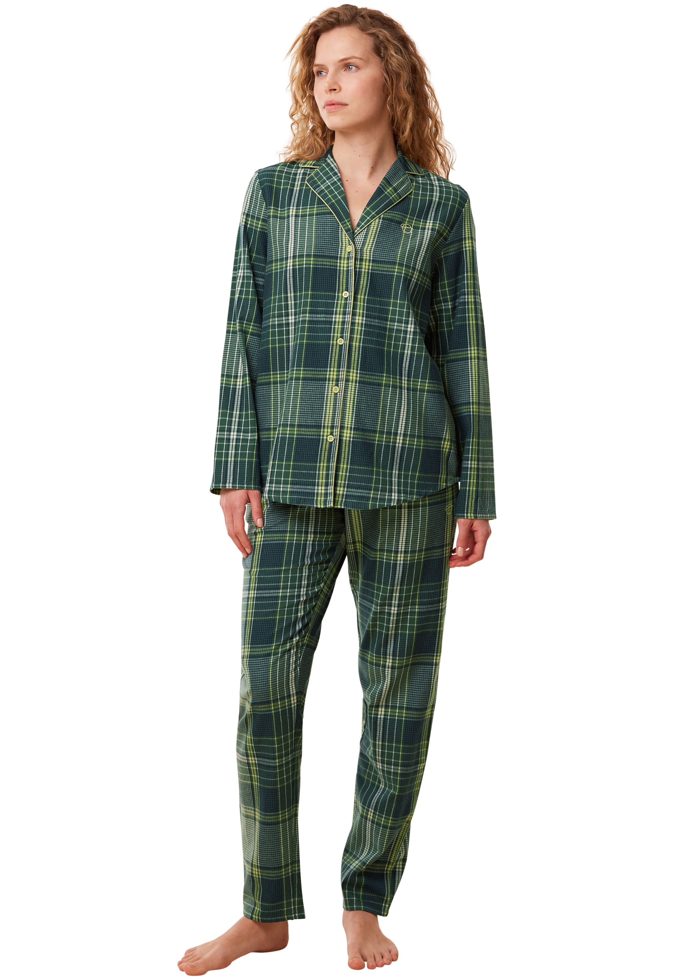 Schlafanzug »Boyfriend PW X Checks«, (Set, 2 tlg.), Pyjama mit seitlichen Taschen