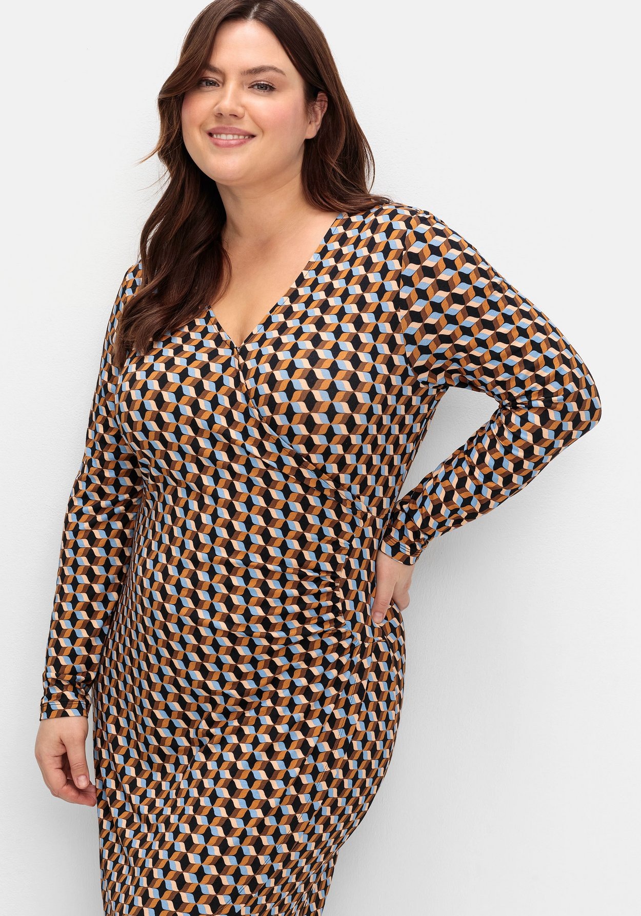 Sheego Jerseykleid »Jerseykleid in Wickeloptik, mit Grafikprint«