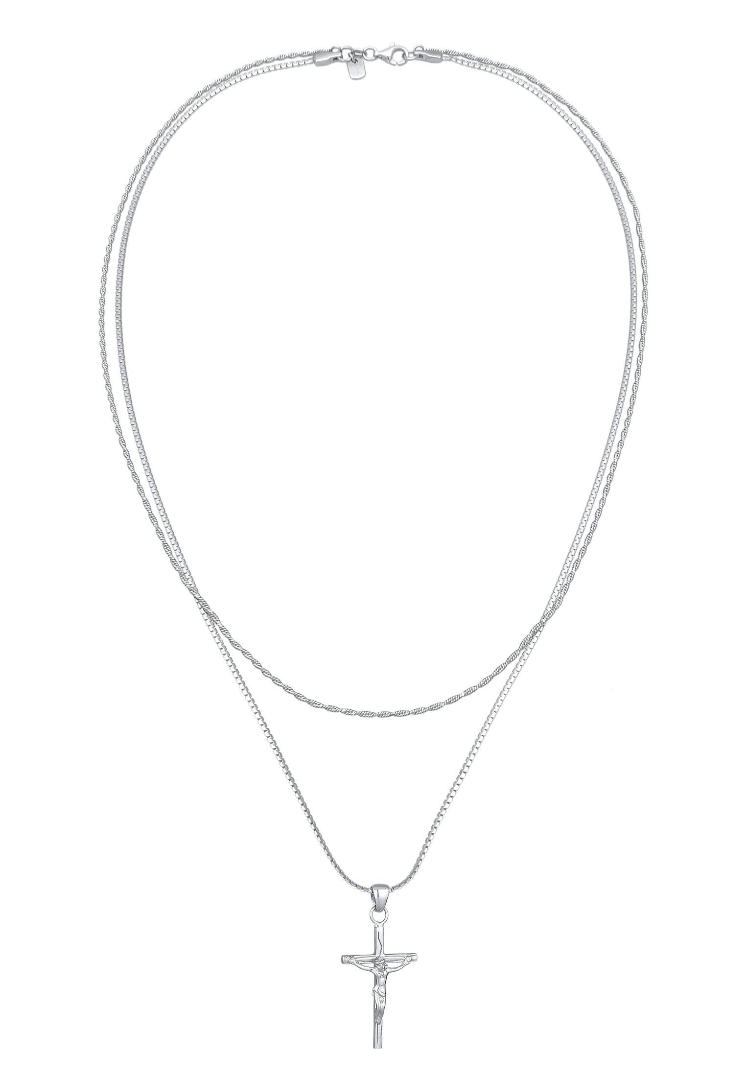 Kuzzoi Silberkette »Halskette Layer Kreuz Kordelkette 925 Silber«