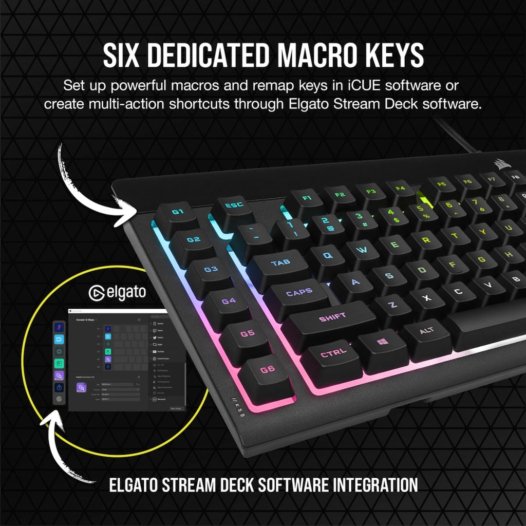 Corsair Gaming-Tastatur »K55 RGB PRO XT«, (Makrotasten-Ziffernblock-USB-Anschluss)