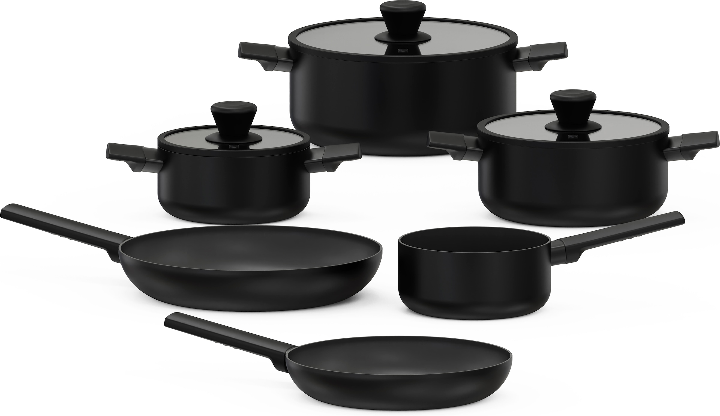Hanseatic Topf-Set »ALU SCANDI, mit Antihaftbeschichtung« Set, Stielkasserolle 16 cm, Kochtopf 16/20/24 cm, Bratpfanne 24/28 cm, 9 tlg. Aluminium