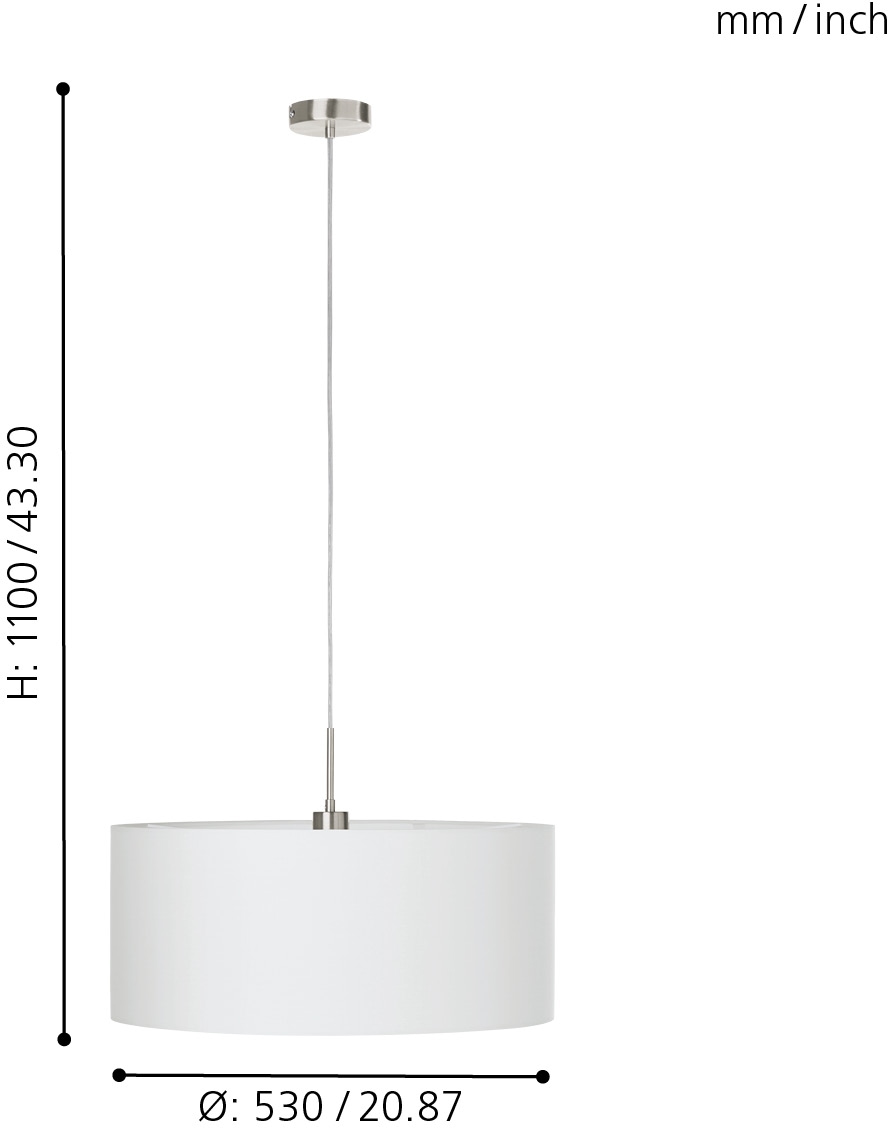 EGLO Hängeleuchte »PASTERI«, 1 flammig-flammig, weiß / Ø53 x H110 cm /  exkl. 1 x E27 (je max. 60W) / Lampe aus Stoff bei OTTO