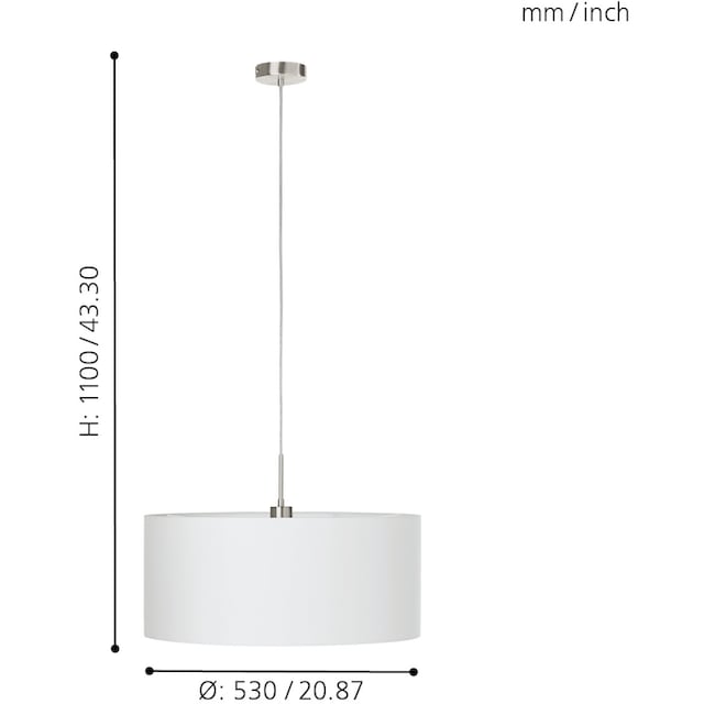 EGLO Hängeleuchte »PASTERI«, 1 flammig-flammig, weiß / Ø53 x H110 cm /  exkl. 1 x E27 (je max. 60W) / Lampe aus Stoff bei OTTO