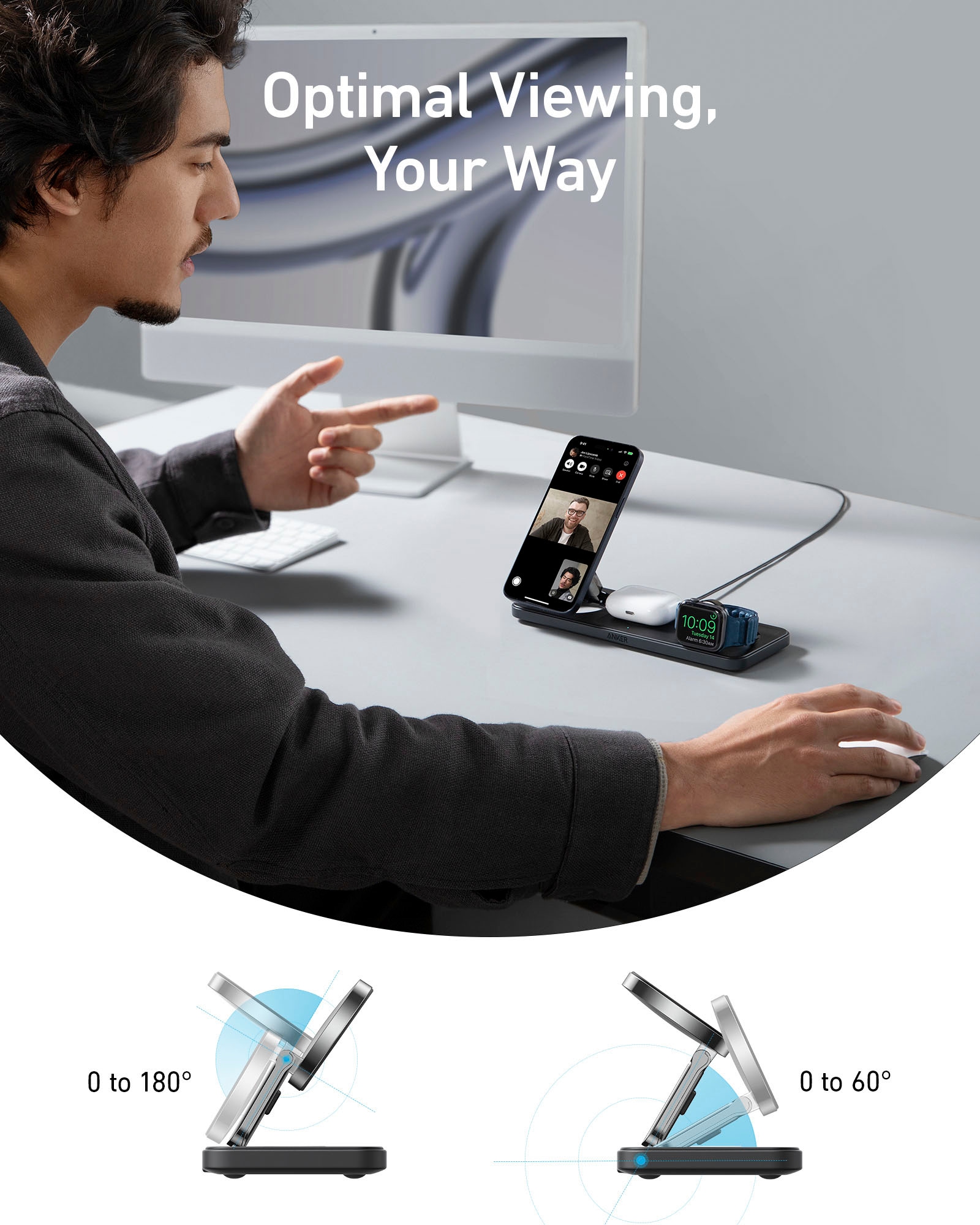 Anker Ladestation »Charger MagGo Magnetic Wireless Charger 15W 3-in1 Pad EU Plug«