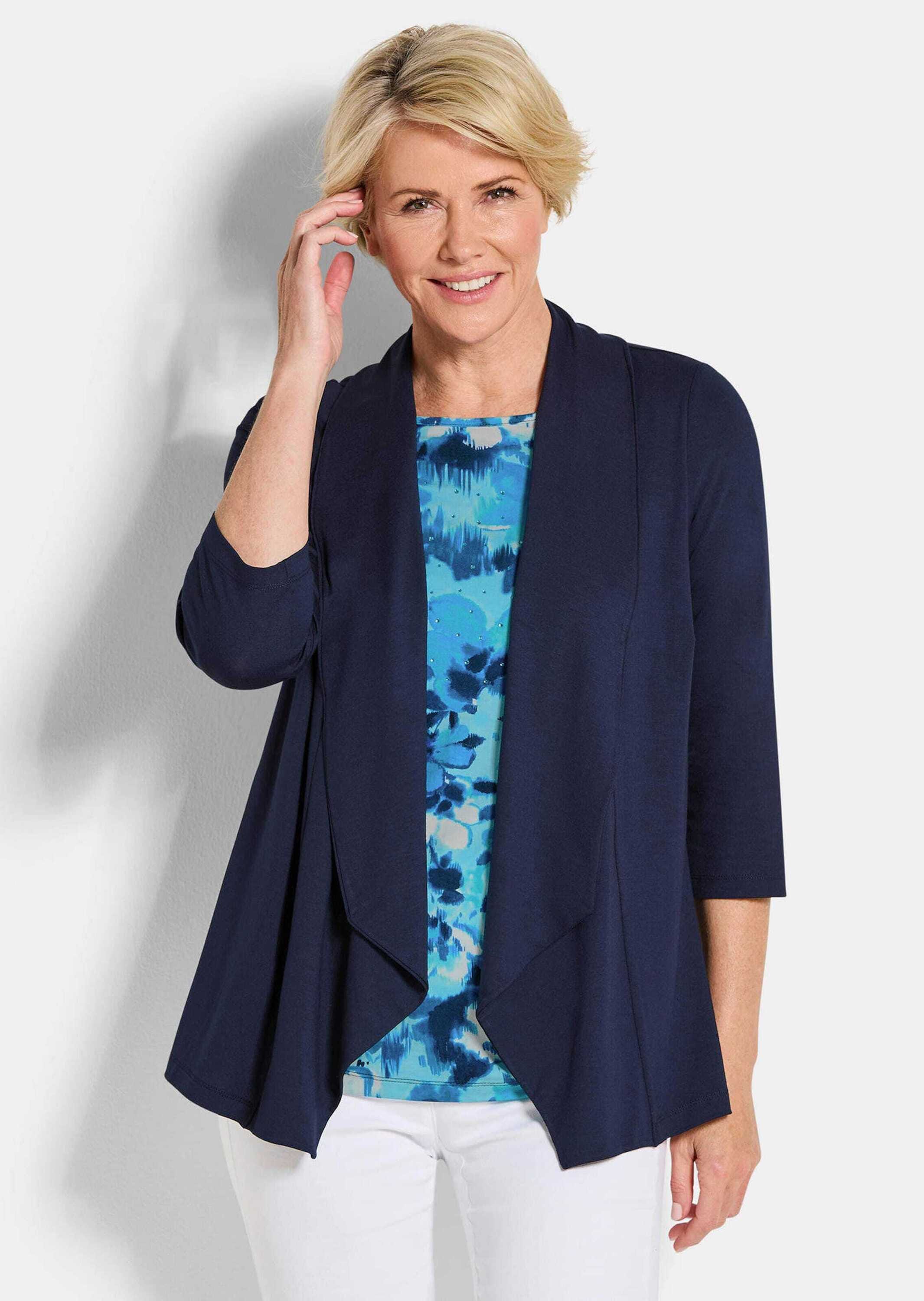 GOLDNER Langarmshirt »Kurzgröße Viskoseshirt in Twinset-Optik« Ton in Ton Hotfixe am Druck