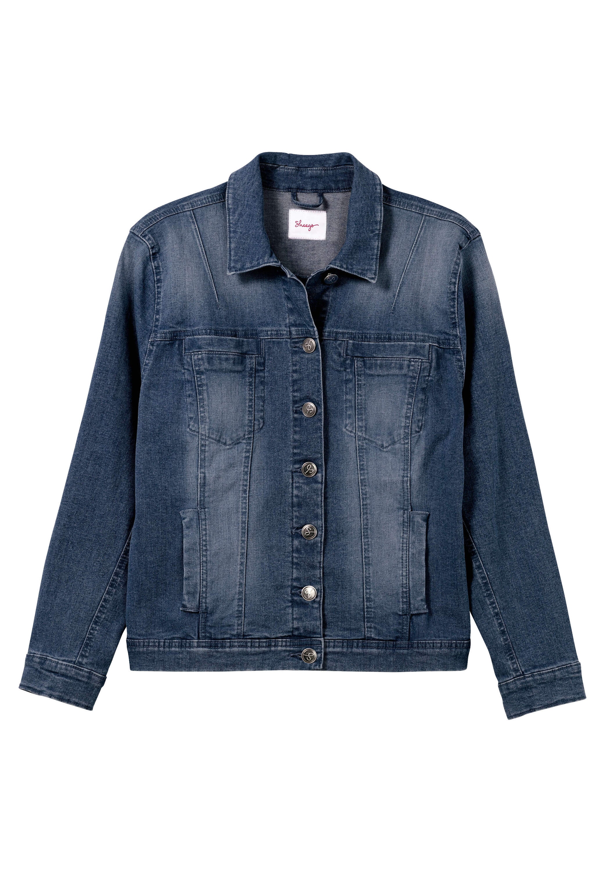 Sheego Jeansjacke »Jeansjacke Jeansjacke in leicht taillierter Form« ohne Kapuze