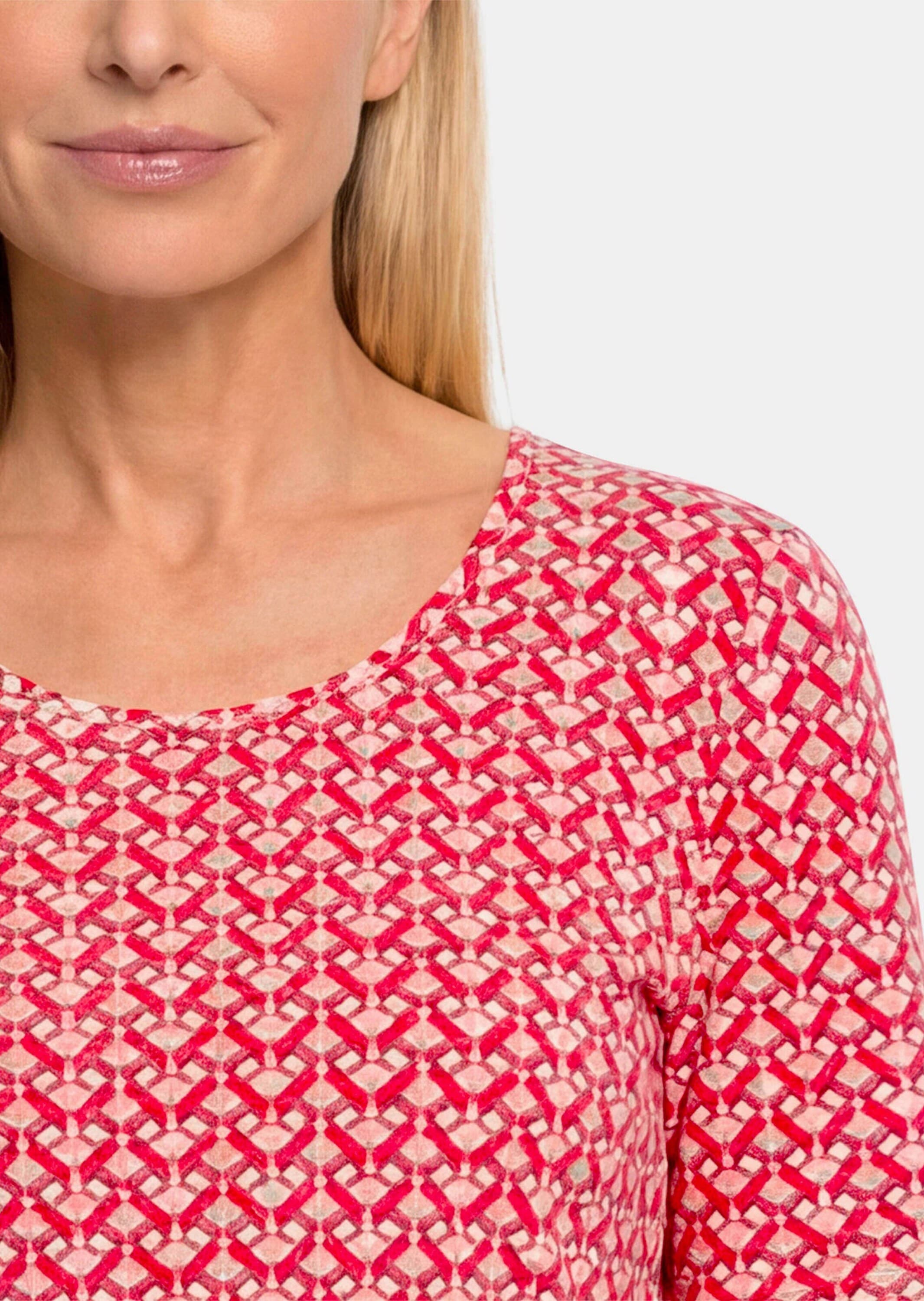 GOLDNER Kurzarmshirt »Kurzgröße Jersey-Shirt mit Minimal-Rautenmuster« stretchbequemer Viskosejersey