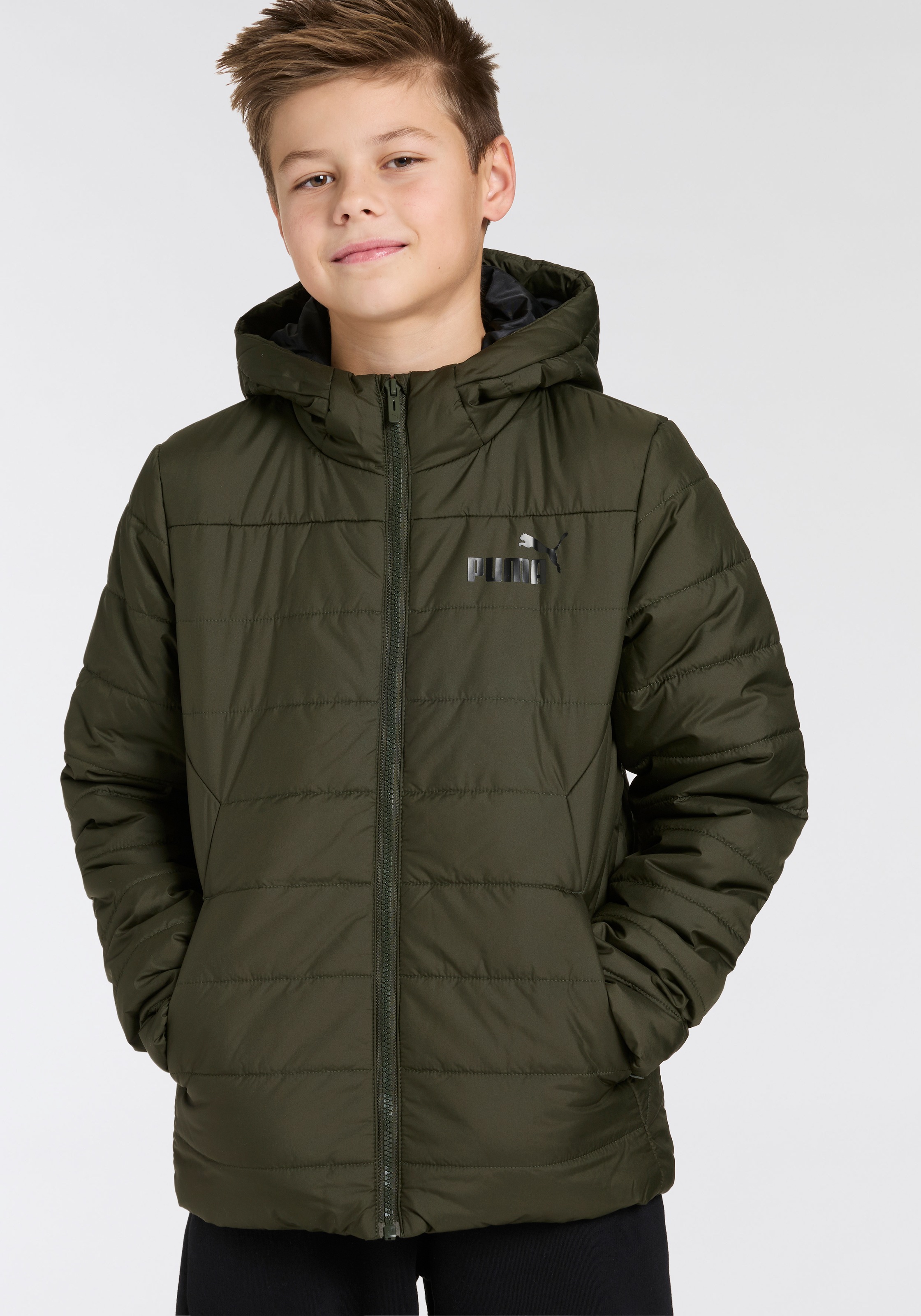 Puma Winterjacke »ESS HOODED PADDED JACKET« mit Kapuze in grün, Größe 164