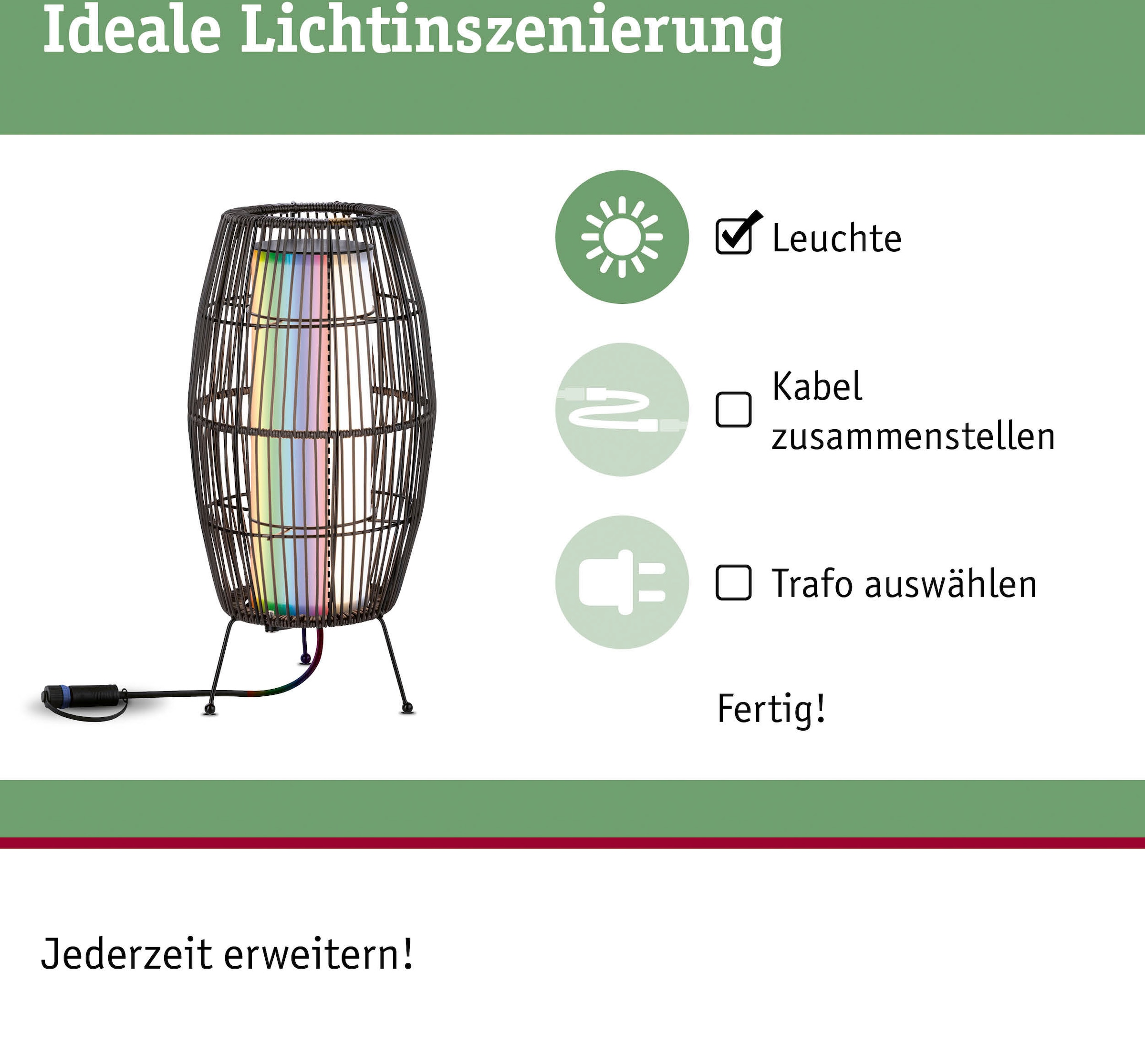 Paulmann LED Gartenleuchte »Outdoor Plug & Shine Basket 40 RGBW ZigBee IP44«, 1 flammig, ZigBee IP44 RGBW