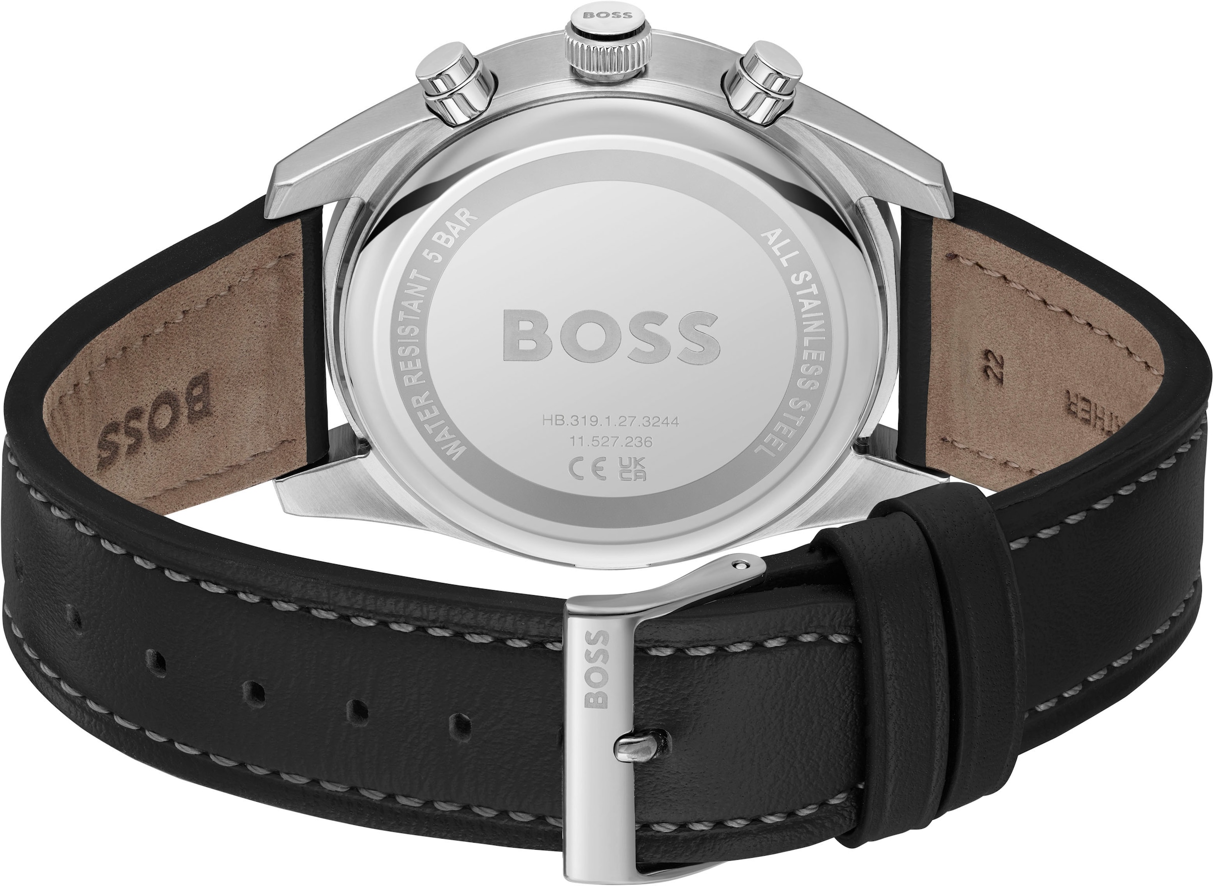BOSS Chronograph »SKYTRAVELLER«, Quarzuhr, Herrenuhr, Armbanduhr, Stoppfunktion, Lederarmband