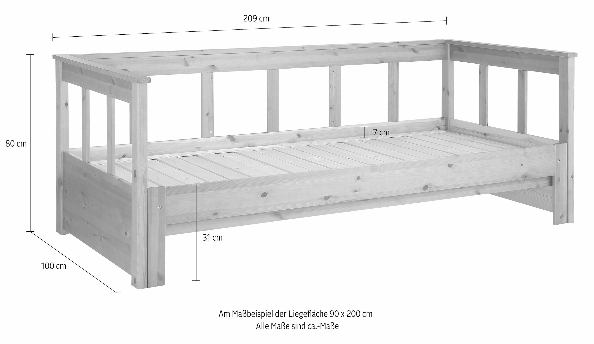 Home affaire Daybett »"AIRA" skandinavisches Design, ideal fürs Jugend- oder Gästezimmer«, Gästebett, mit ausziehbarer Liegefläche, zertifiziertes Massivholz