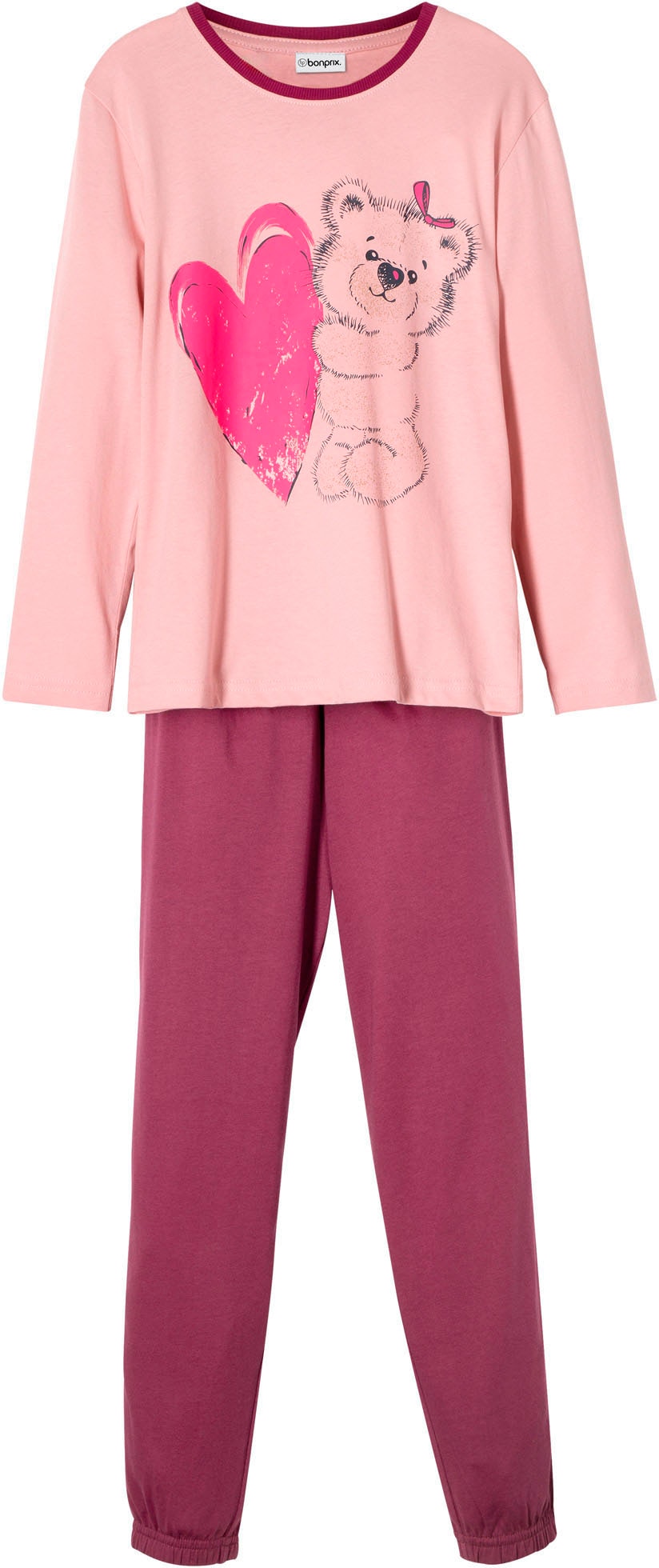 bonprix Pyjama »Pyjama aus reiner Baumwolle (2-tlg. Set)« Set, 2 tlg. bequeme Passform, mit elastischem Bund und fixiertem Bindeband