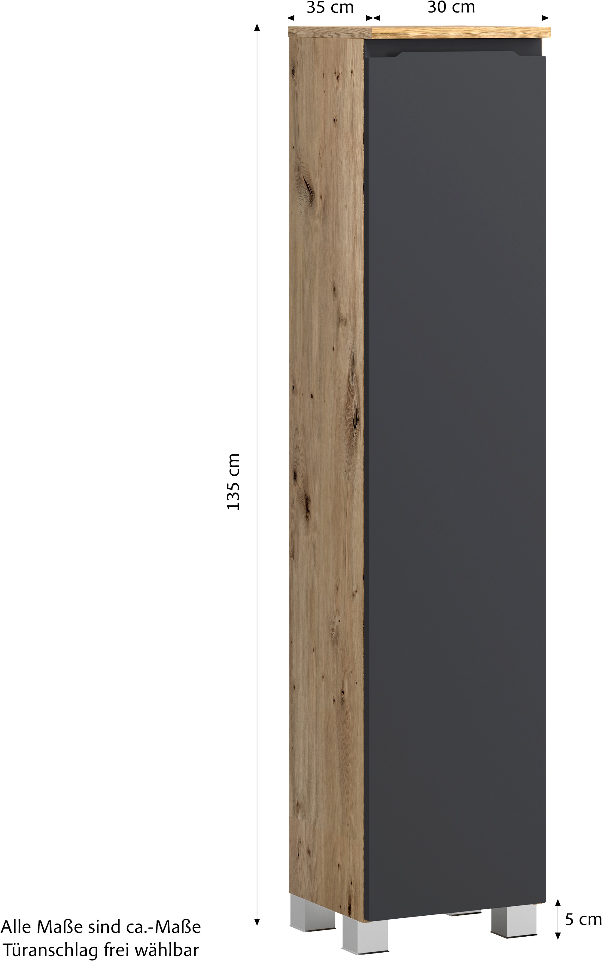 welltime Midischrank »CABO, gedämpfte Scharniere« matt grau, griffloses Design, reversibel