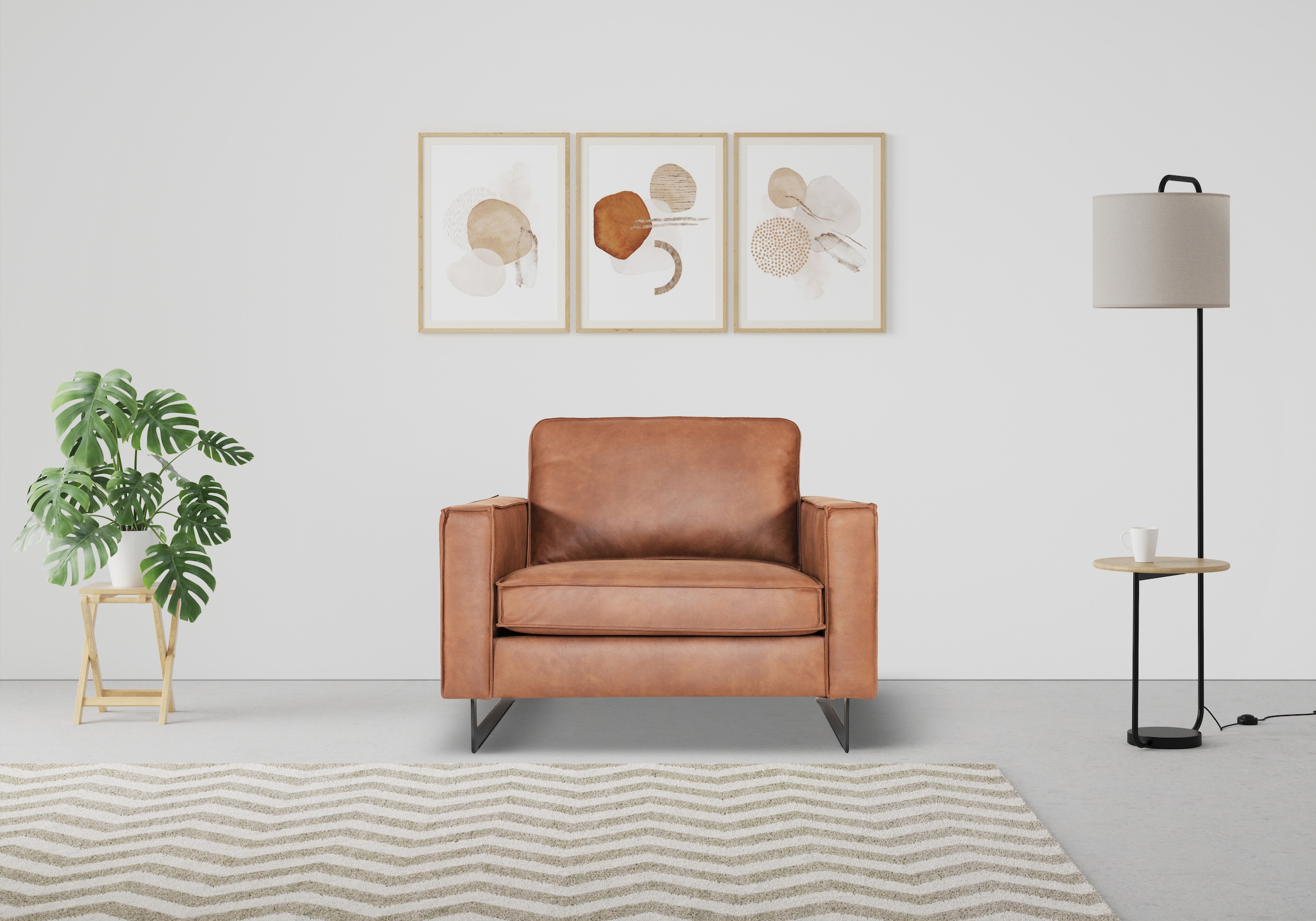Places of Style Loveseat »Pinto 105 cm, Cord, Chenille, Lederoptik«, mit Keder, Metallfüßen und auch in Cord Bezug erhältlich