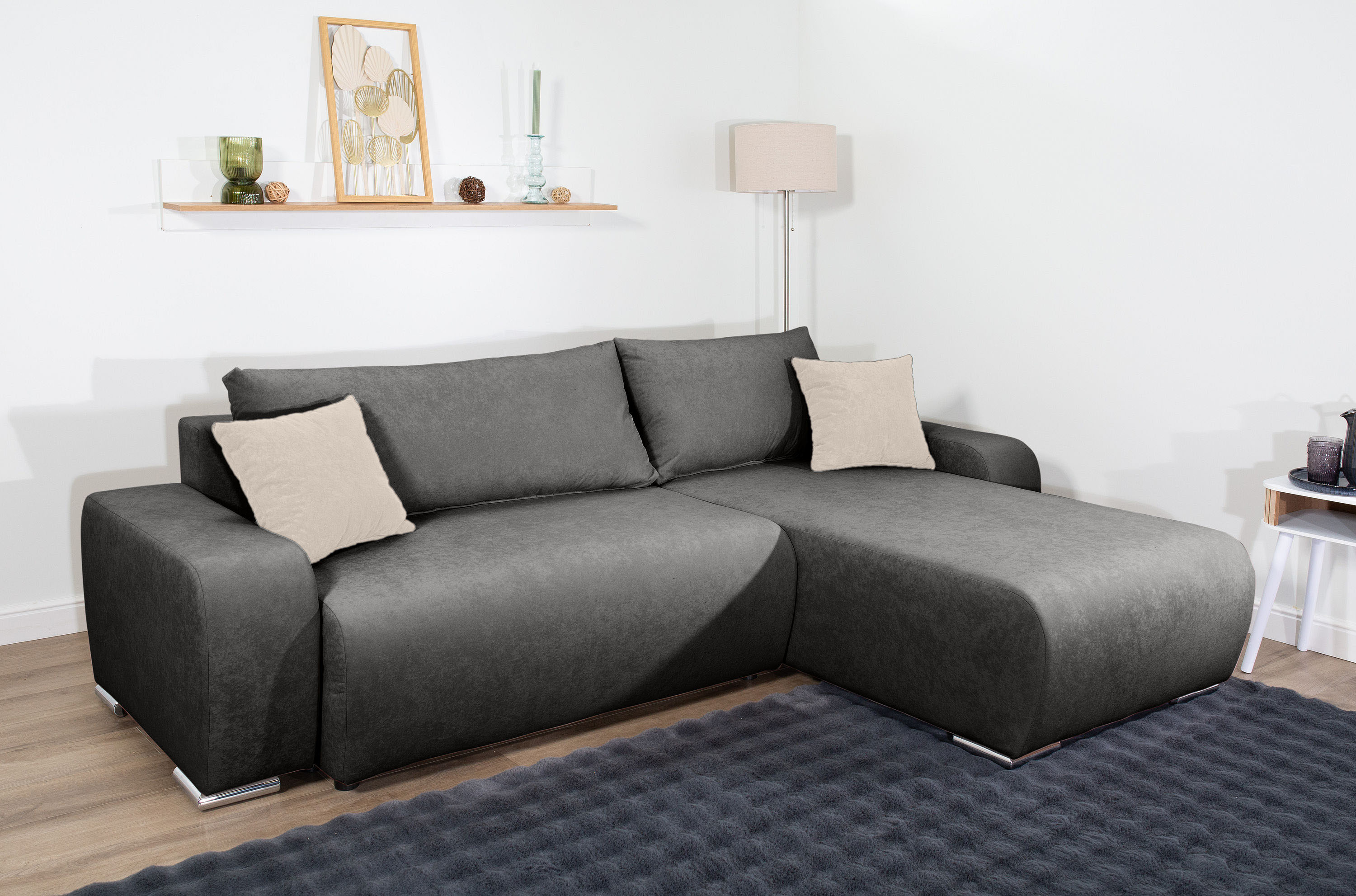 COLLECTION AB Ecksofa "Pia L-Form, B: 237 cm" Schlaffunktion, Bettkasten & 2 Zierkissen, Federkern