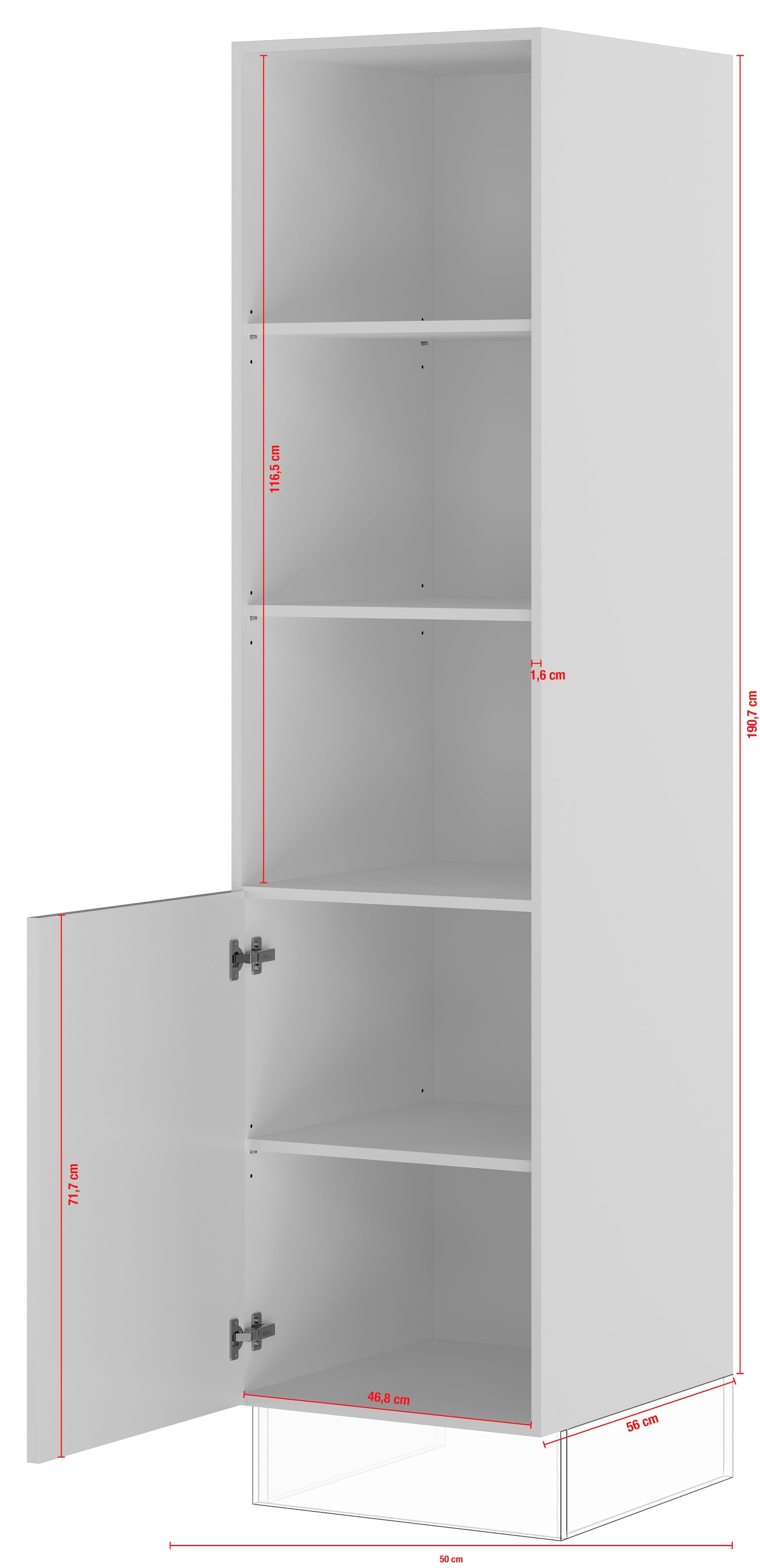 IMPULS KÜCHEN Seitenschrank »"Valencia", Breite/Höhe: 50/190,7 cm«, vormontiert, mit Drehtür, mit verstellbaren Fachböden