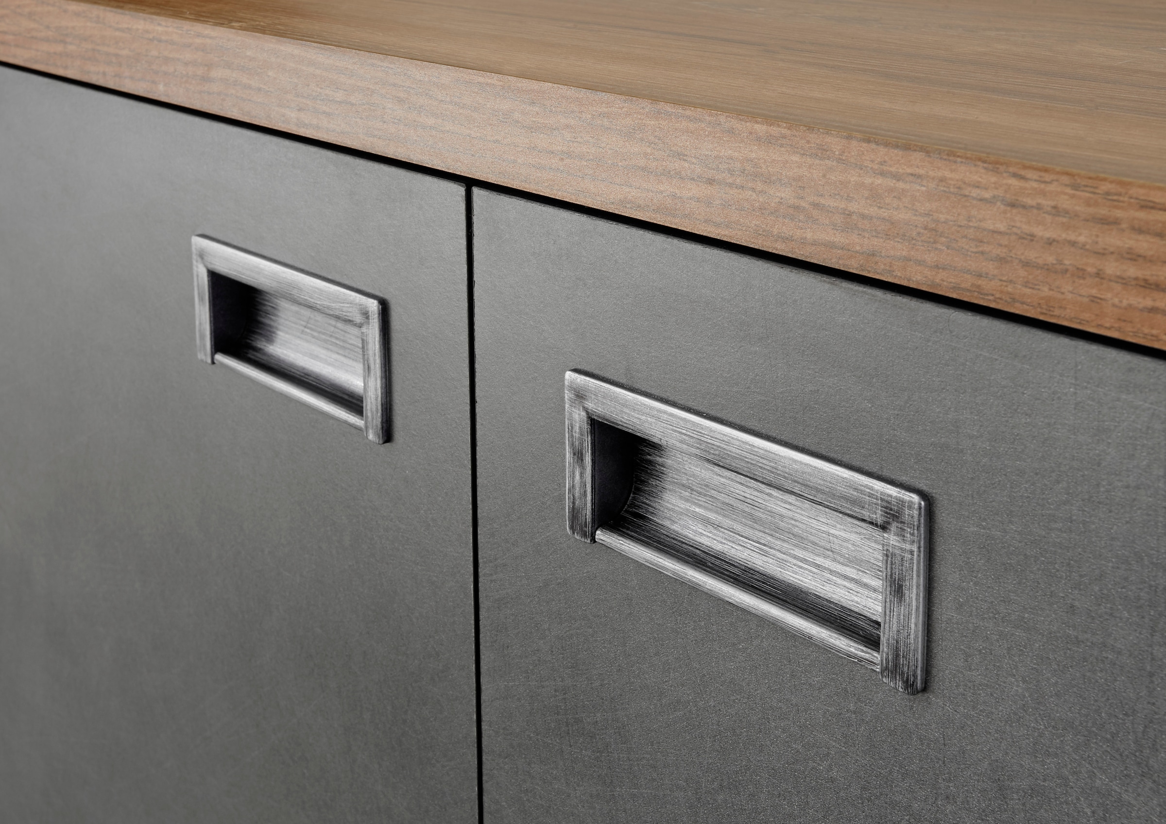 Home affaire Badmöbel-Set »Detroit, Bad im Industrialdesign, 2-teiliges Badezimmer«, (Set, 3 St.), Waschtisch und Spiegel, inkl. zwei Aufsatzwaschbecken aus Mineralguss