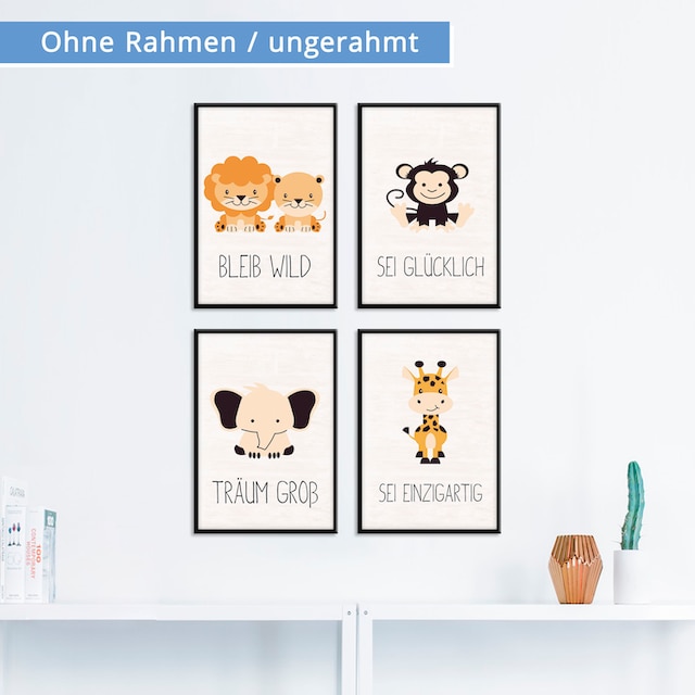 Lüttenhütt Poster »Tiere«, Tiere, (Set, 4 St., 4 Teile), 4er Set in zwei  Größen bestellen online bei OTTO