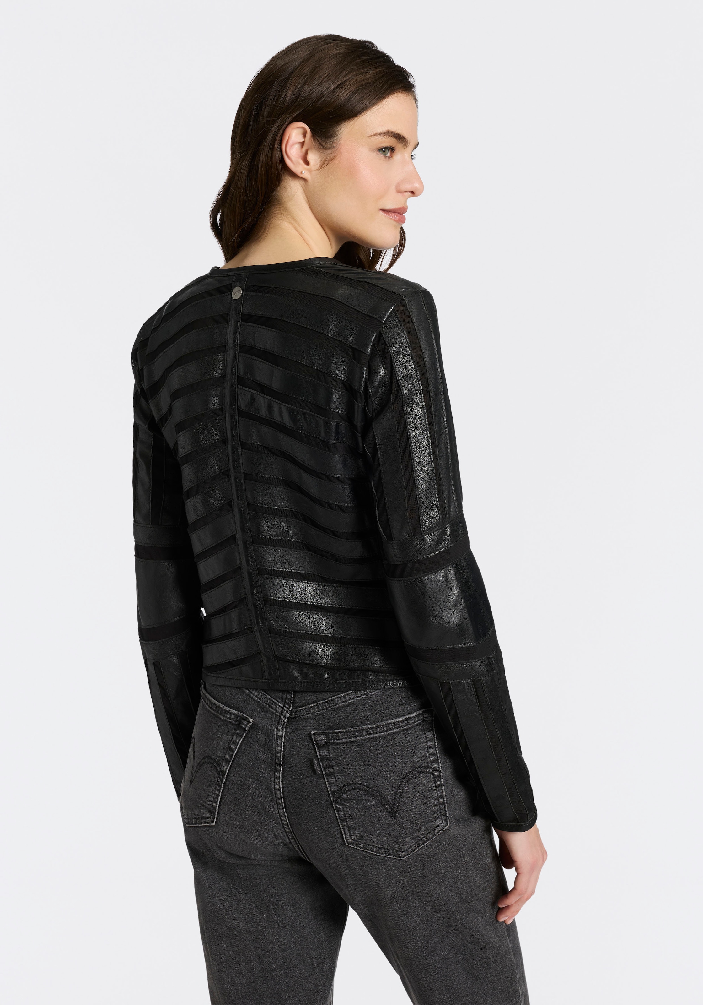 Mauritius Lederjacke »MWSuri« im Materialmix, Mesh-Einsätze