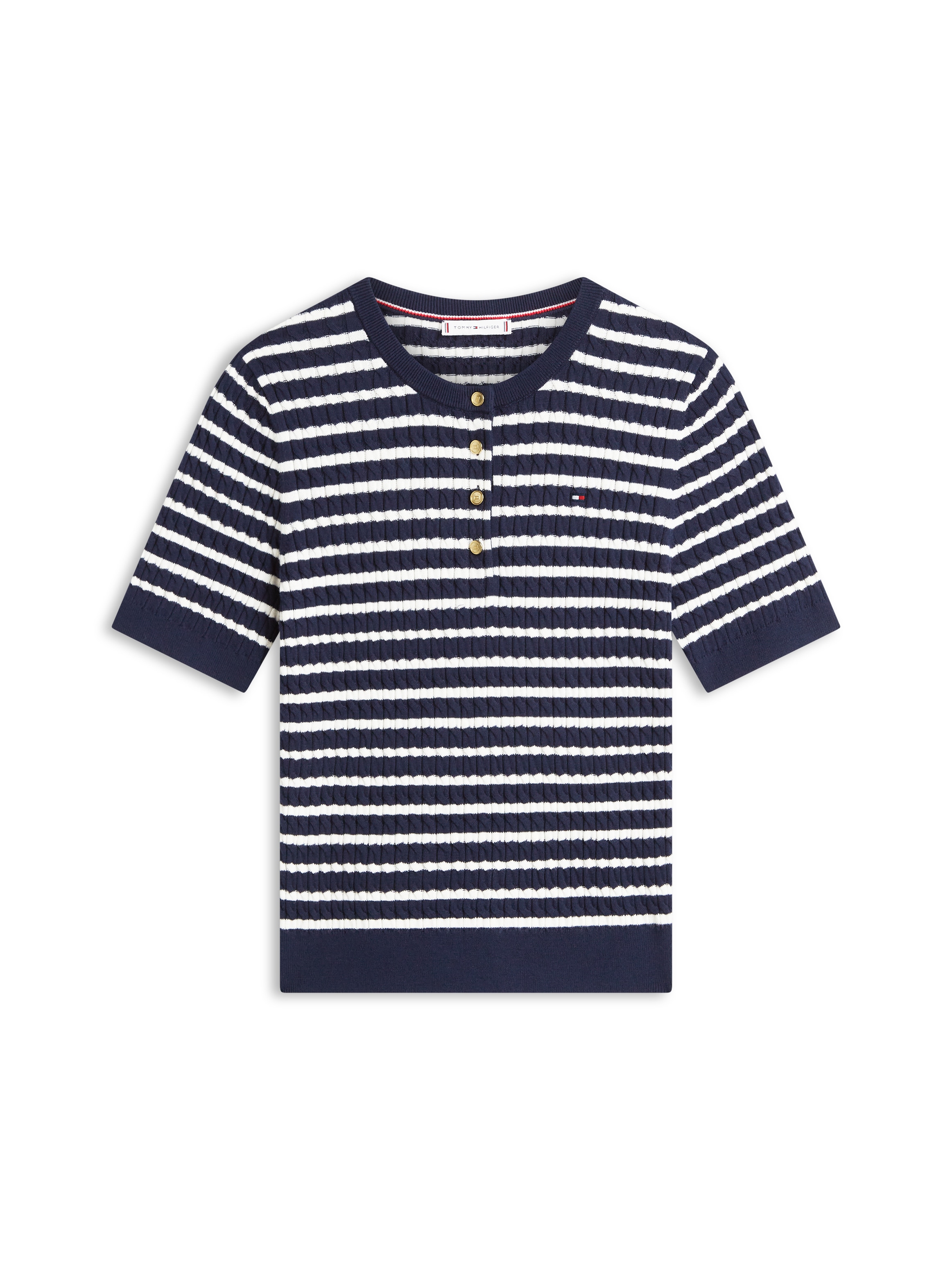 Tommy Hilfiger Strickpullover »CO CABLE FINE GG SS HENLEY« mit Zopfmuster