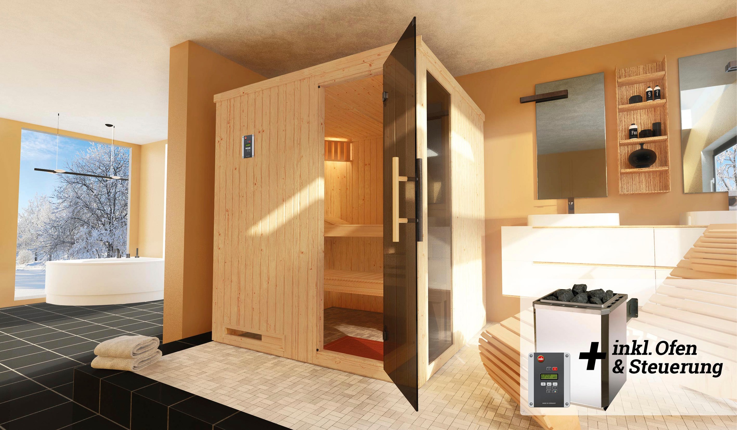 weka Sauna »Halmstad«, 7,5 kW-Ofen mit digitaler Steuerung