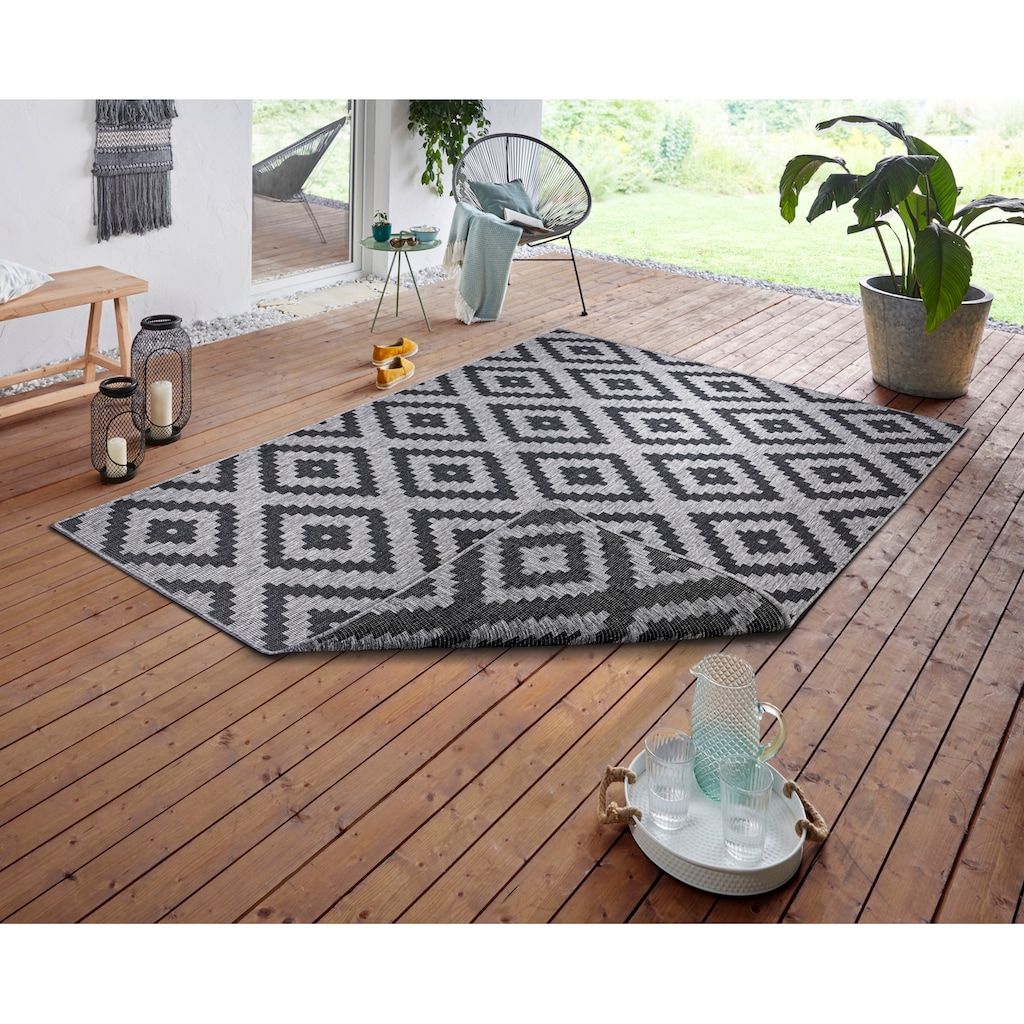 NORTHRUGS Teppich »Malta Wendeteppich«, rechteckig, In-& Outdoor, Wetterfest, Balkon, Rautenmuster, Wohnzimmer,Wasserfest