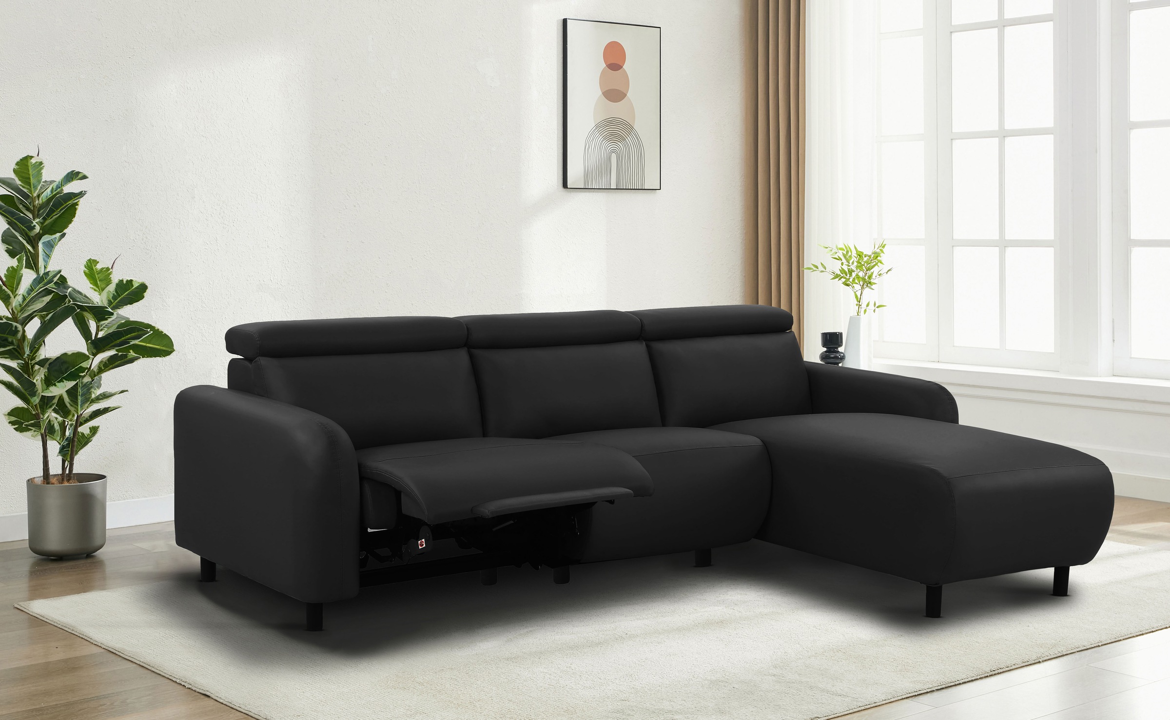 Home affaire Ecksofa »SKAANE Lederoptik, L-Form, 274 cm, manuelle u. elektrische Funktion,«, rundes Design, Kopfteilverstellung, Federkernpolsterung