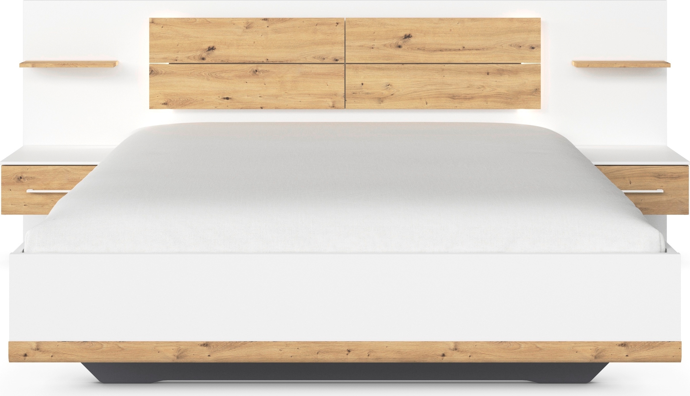 rauch Bettanlage »Bett Doppelbett Komfortbett Funktionsbett BOSTON-EXTRA« Set, Liegeflächen 160 cm oder 180 cm, 3 tlg. tlg. Mit warmer Kopfteil-Beleuchtung, 2x Hänge-Nachttische MADE IN GERMANY