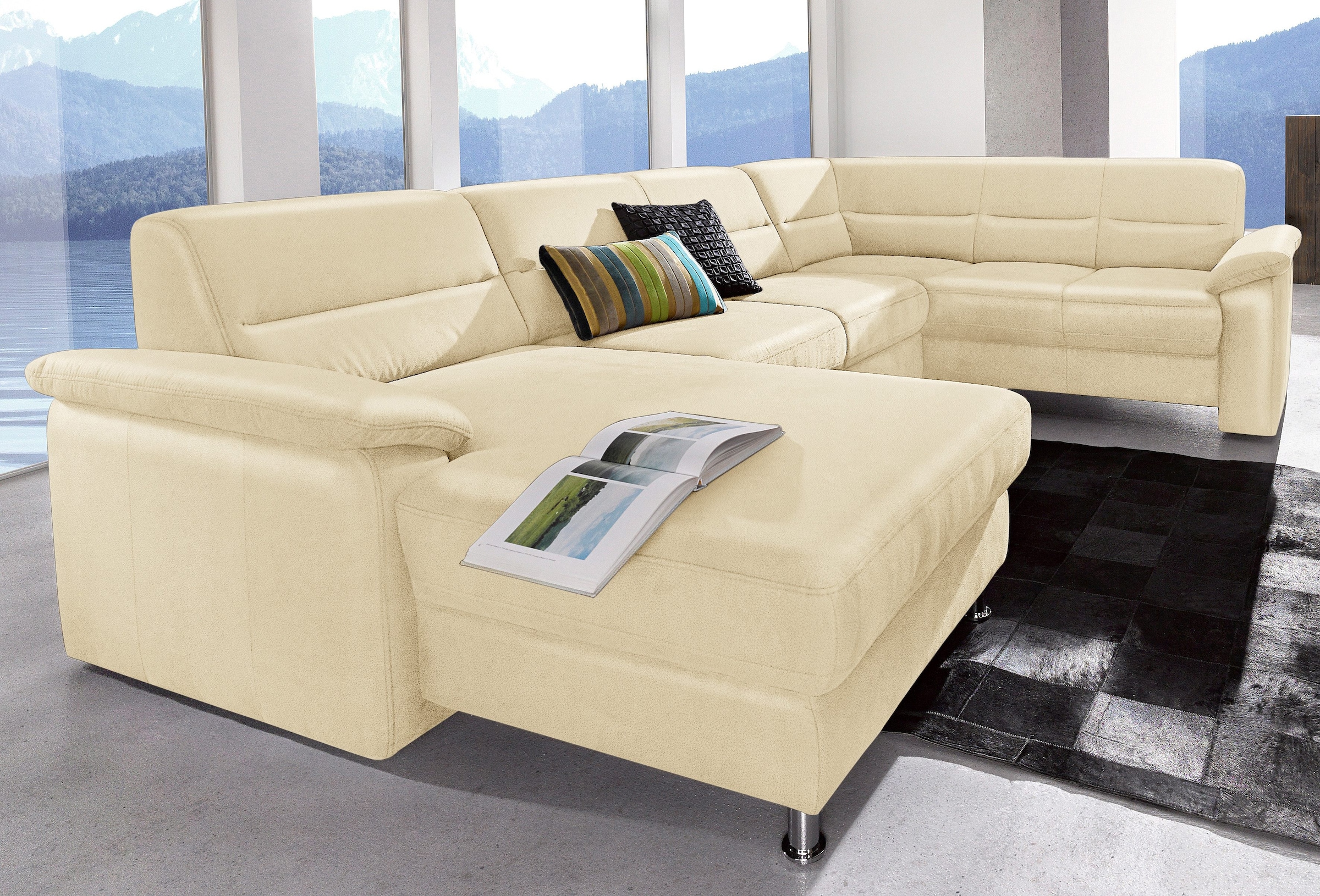 sit&more Wohnlandschaft »Ascara U-Form, B:312cm, klassisches Design, Taschenfederkernpolsterung« inklusive Boxspring/Federkern-Polsterung, wahlweise mit Schlaffunktion