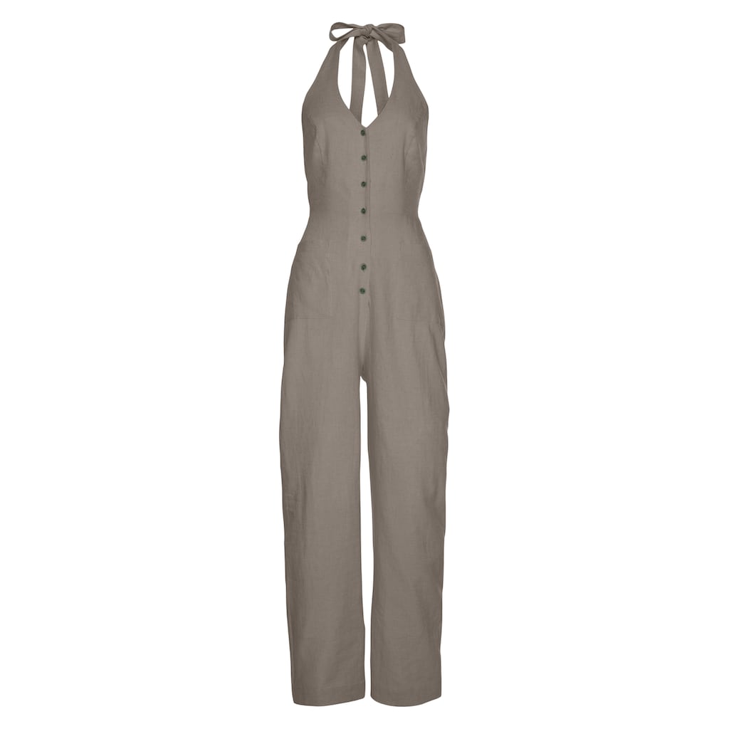 LASCANA Neckholder-Overall, aus Leinen-Mix, sommerlicher Jumpsuit mit weitem Bein