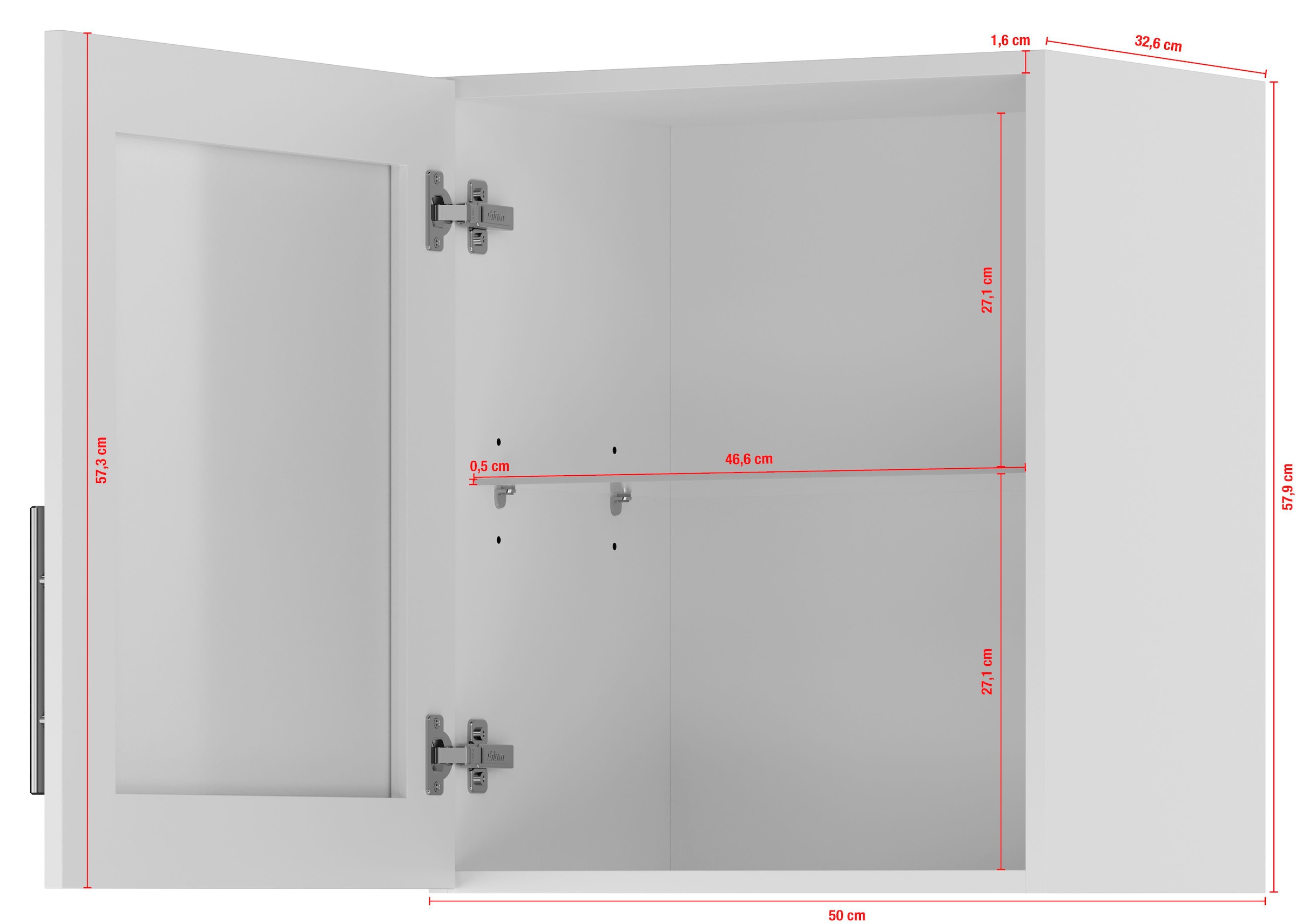 IMPULS KÜCHEN Glashängeschrank »"Turin", Breite/Höhe: 50 oder 60/57,9 cm«, vormontiert, mit Glasdrehtür, mit verstellbarem Glasfachboden