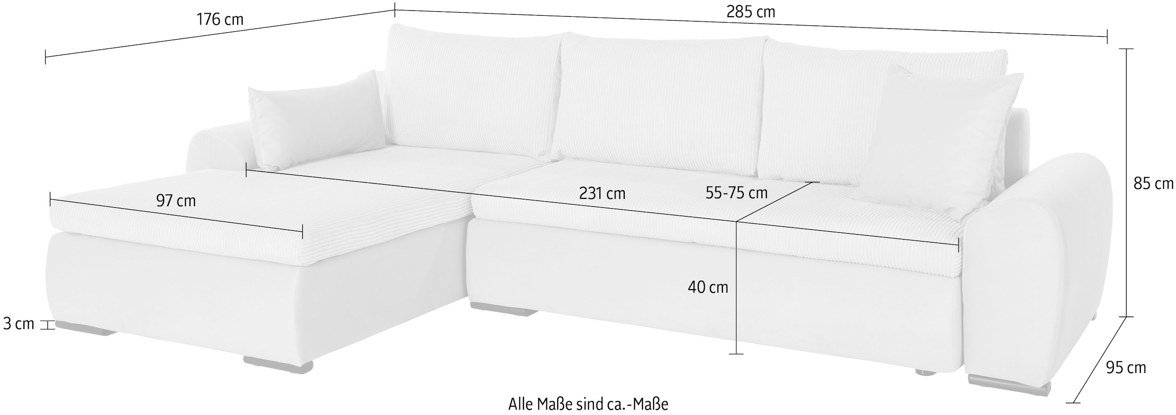 Home affaire Ecksofa »Win, L-Form, Breite 285cm«, optional mit Schlaffunktion und Bettkasten, taupe, Cord