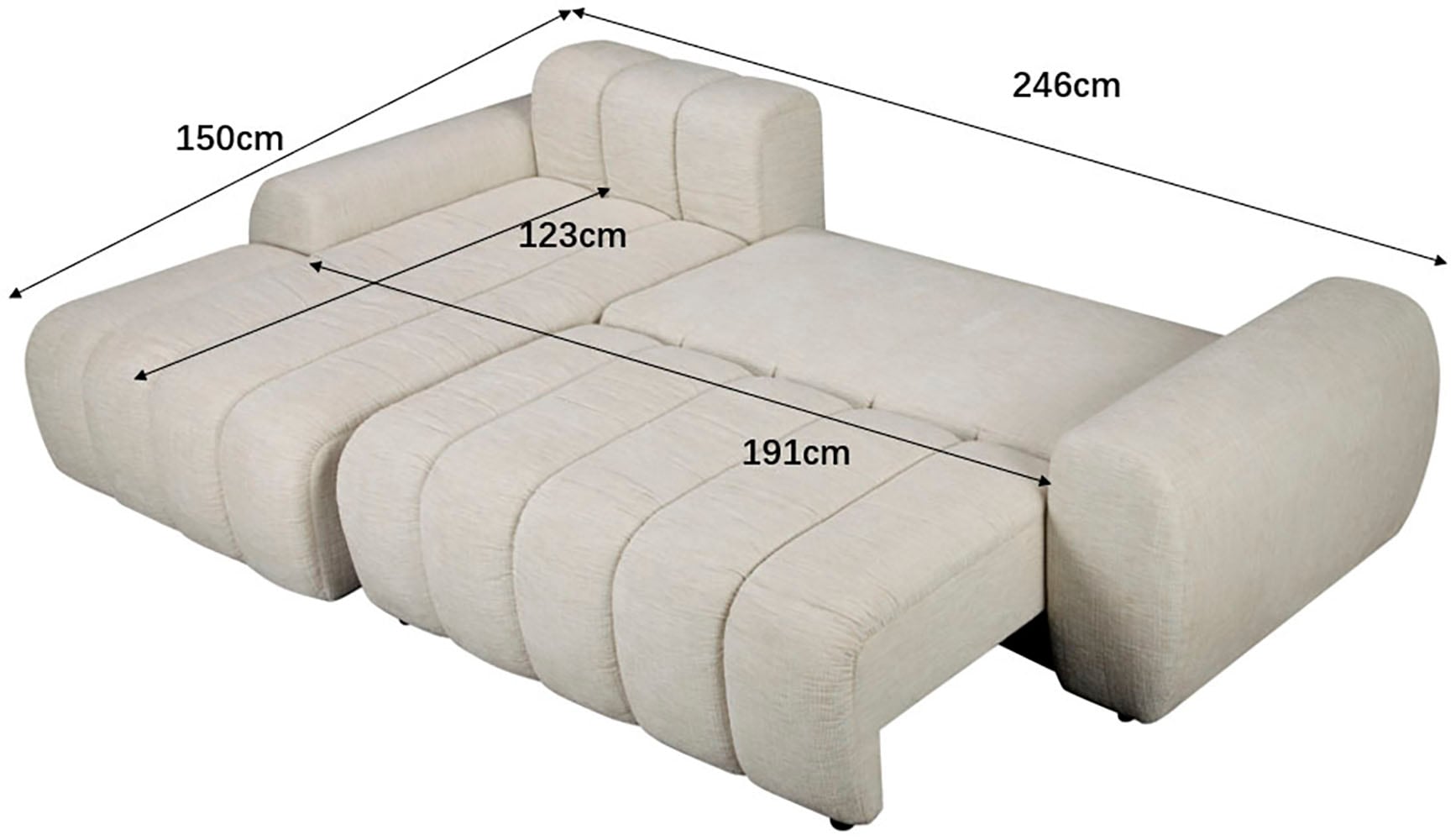 OTTO home Ecksofa »LAURRENT Feinstruktur L-Form, 246 cm« Schlaffunktion (123/191cm), Bettkasten, Taschenfederkern und Topper