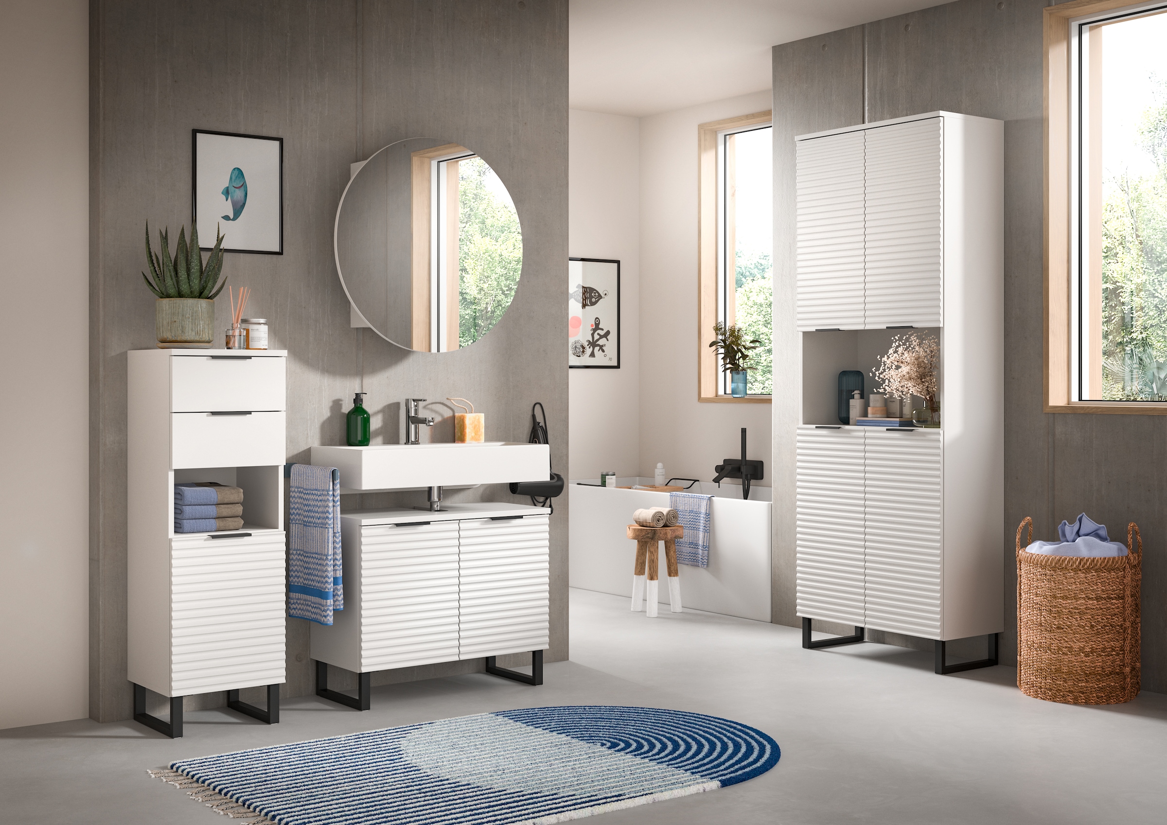 welltime Hochschrank »Litica, Höhe 193 cm, 4 Türen, 2 Einlegeböden, 1 offenes Fach«, Badschrank, Standschrank, Badezimmer, Bad-Möbel