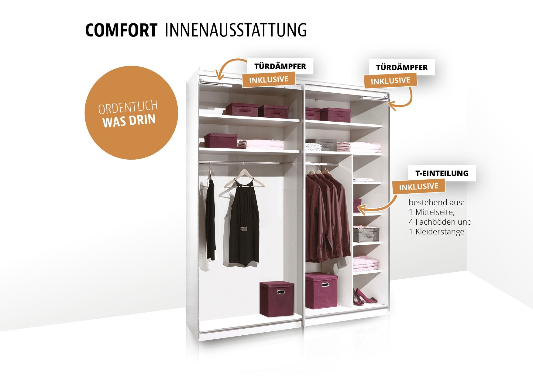 STAUD Schwebetürenschrank »Includo, Made in Germany«, Mit vier verschiedenen Ausstattungsvarianten