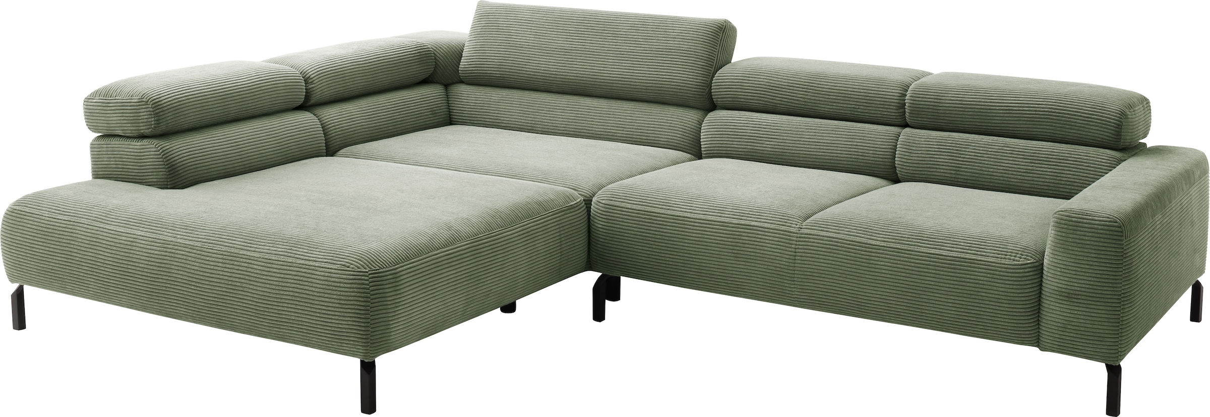 Home affaire Ecksofa »Antonelli, L-Form,  inkl. Kopfteilverstellung, Breite 312 cm« ohne Sitztiefenverstellung, in Cord, oliv