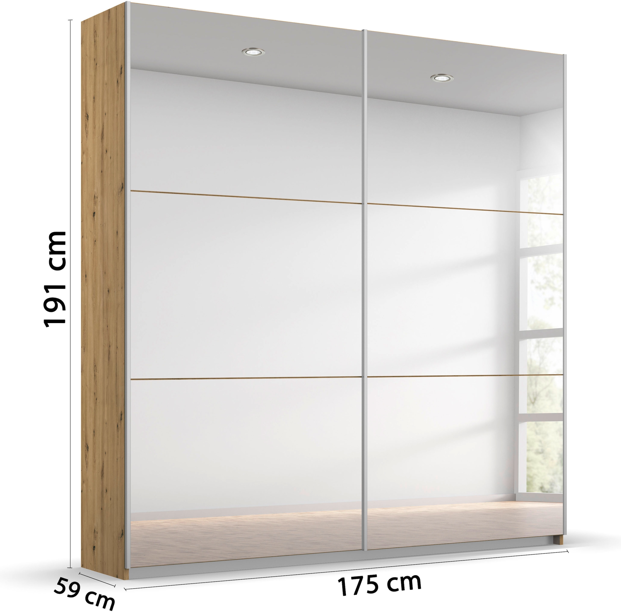 rauch Schwebetürenschrank »Kleiderschrank Schrank Garderobe REFLECT«, inkl. praktischer Innenausstattung mit 2 Stoffboxen MADE IN GERMANY