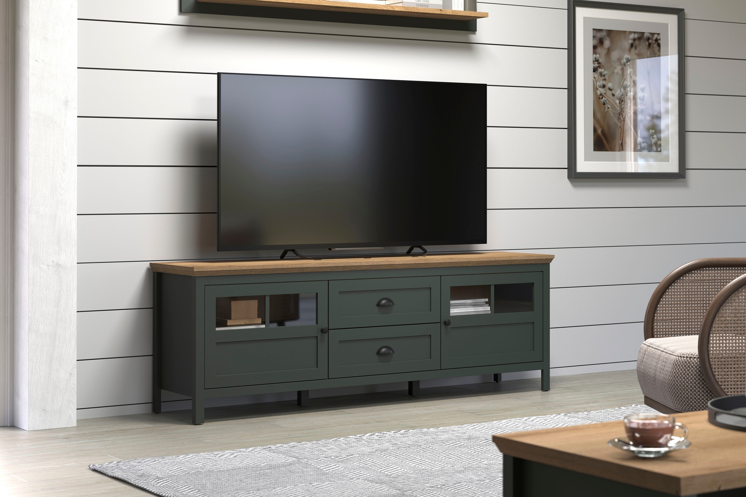 Home affaire TV-Board »Vienna«, (1 St.), Lowboard mit Beleuchtung und Vollauszug-Schublade - B/T/H 184/45/64 cm