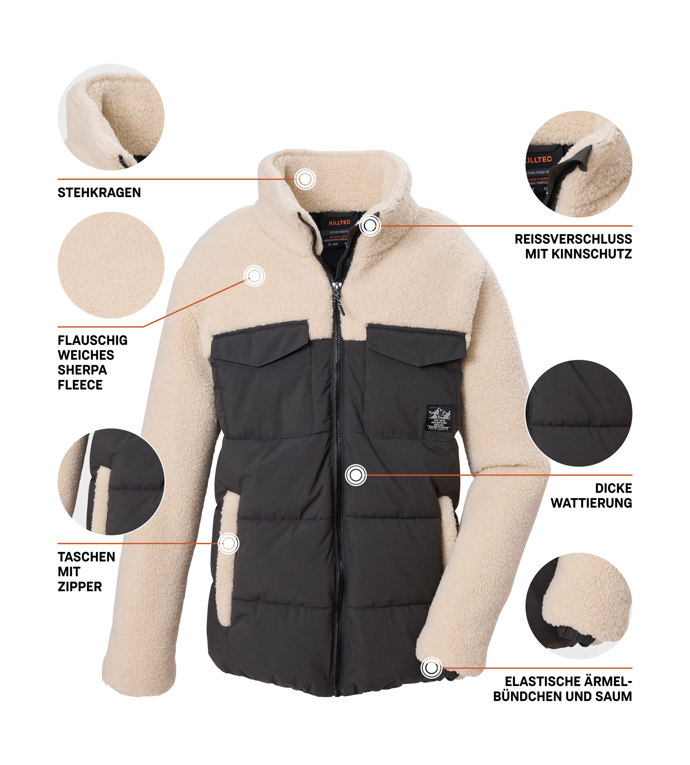 Killtec Funktionsjacke »KOW 183 BYS QLTD JCKT« Kuschelig warme Hybridjacke mit Sherpa Fleece und Kinnschutz