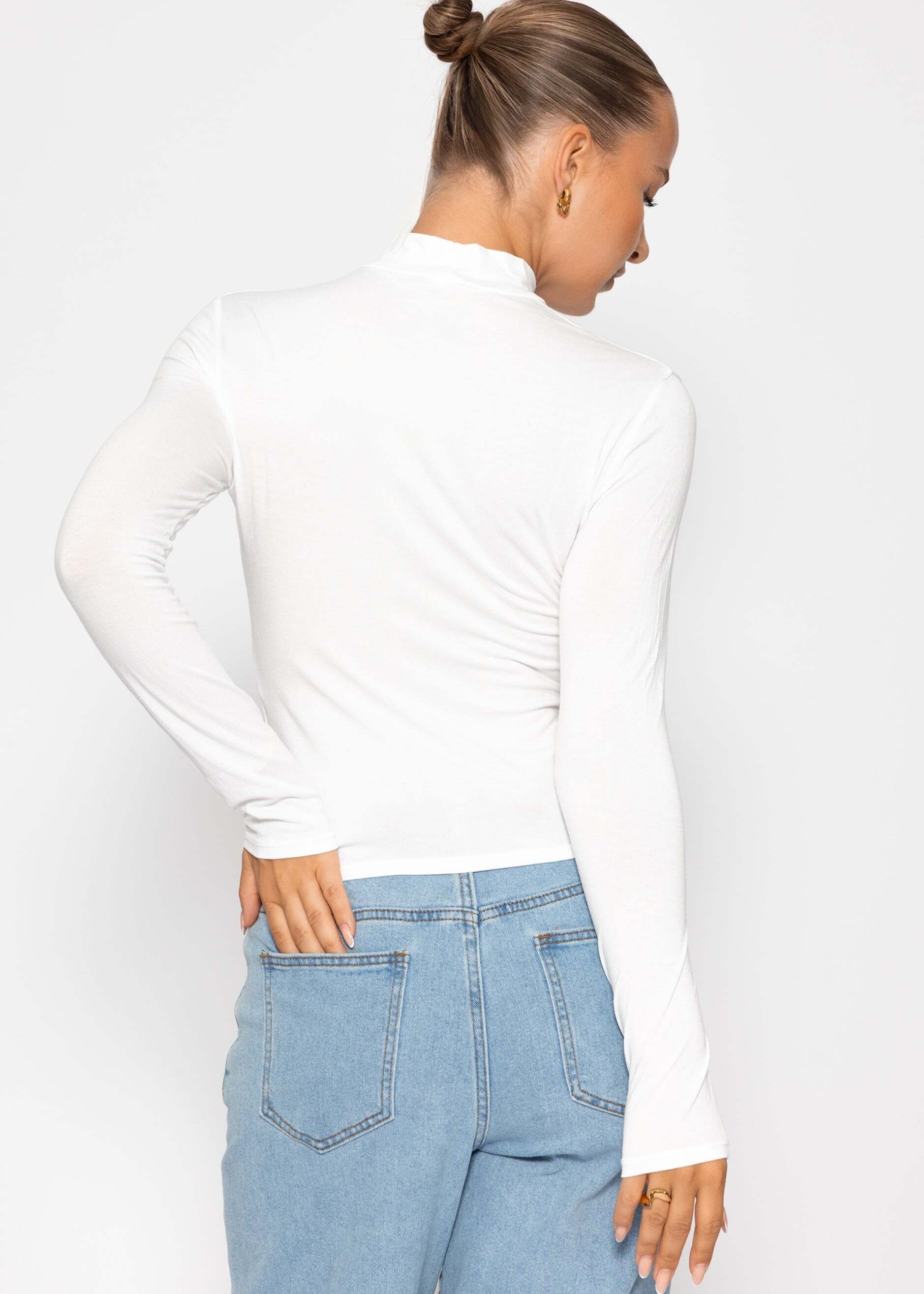SASSYCLASSY Rollkragenshirt »Langarm Shirt mit Rollkragen« Figurbetontes Rundhalsausschnitt Shirt Braun Schwarz Weiß Grau