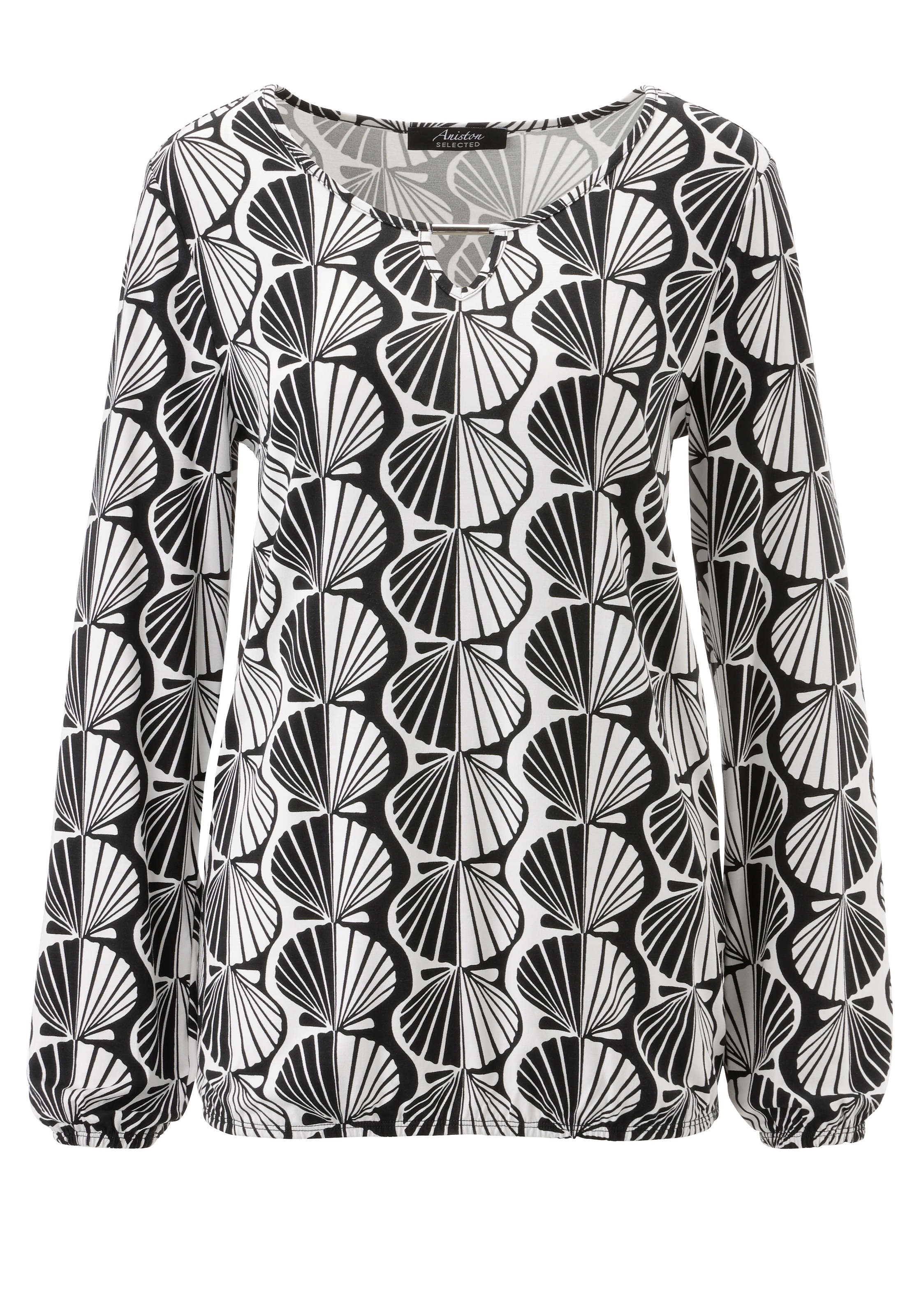 Aniston SELECTED Langarmshirt mit Cut-out und trendigen Grafikdruck - NEUE KOLLEKTION