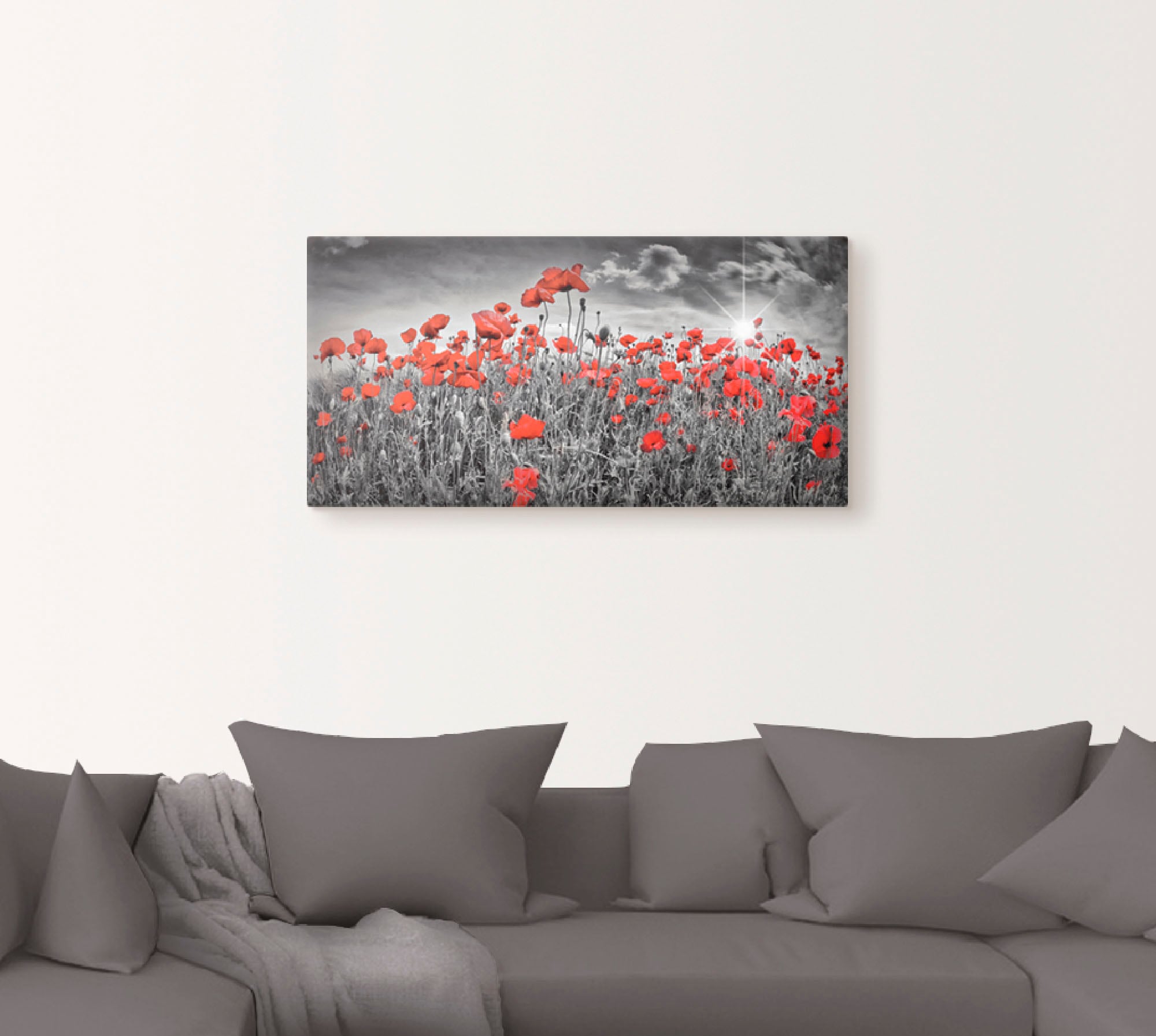 Artland Wandbild »Idyllisches Mohnblumenfeld mit Sonne«, Blumen, (1 St.), als Alubild, Outdoorbild, Leinwandbild, Poster, Wandaufkleber