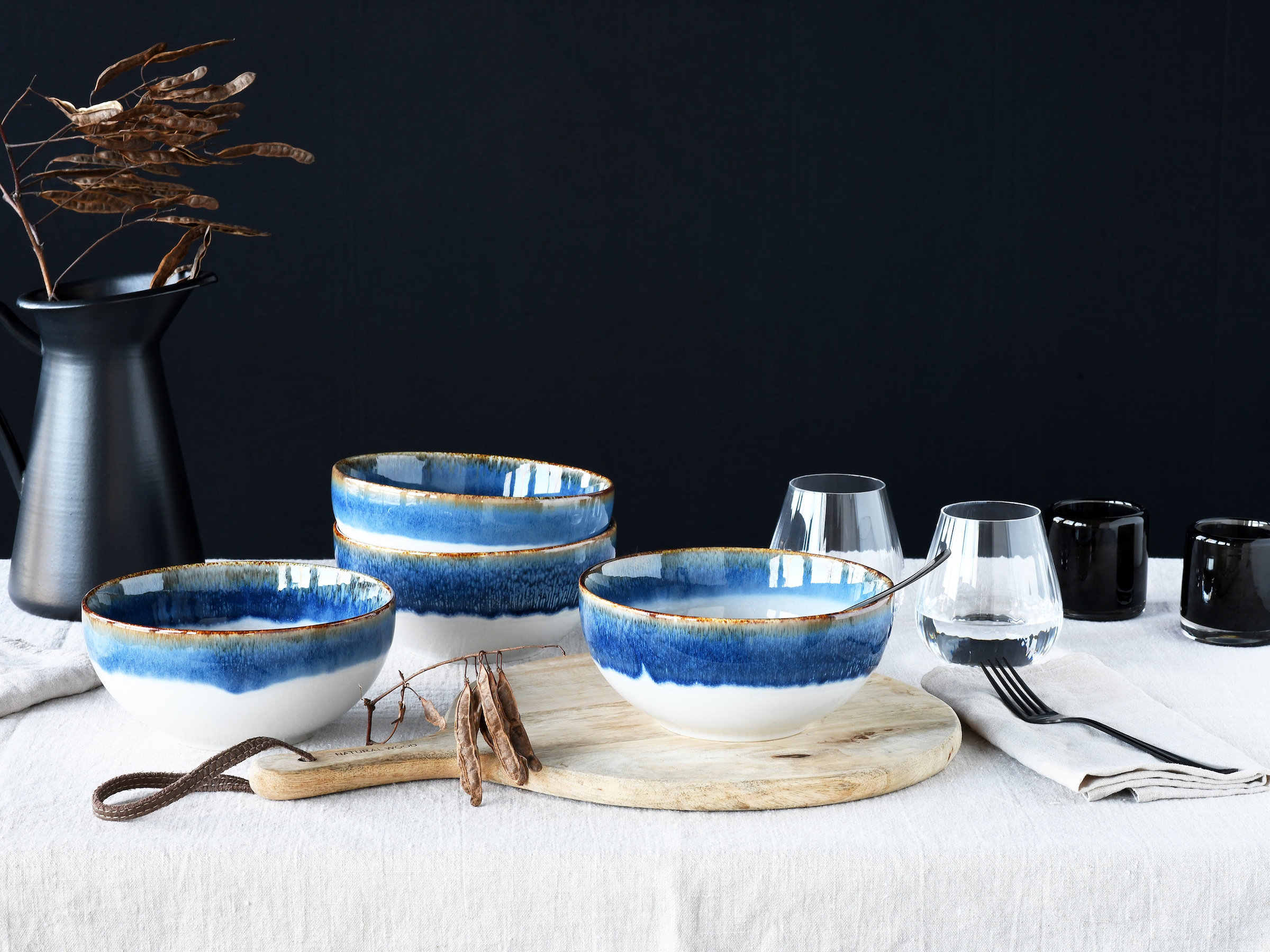 CreaTable Schale »Cascade, Buddha Bowl 17,5 cm 4-tlg« 4 Stk. aus Steinzeug Rekativglasur, Healthy Food