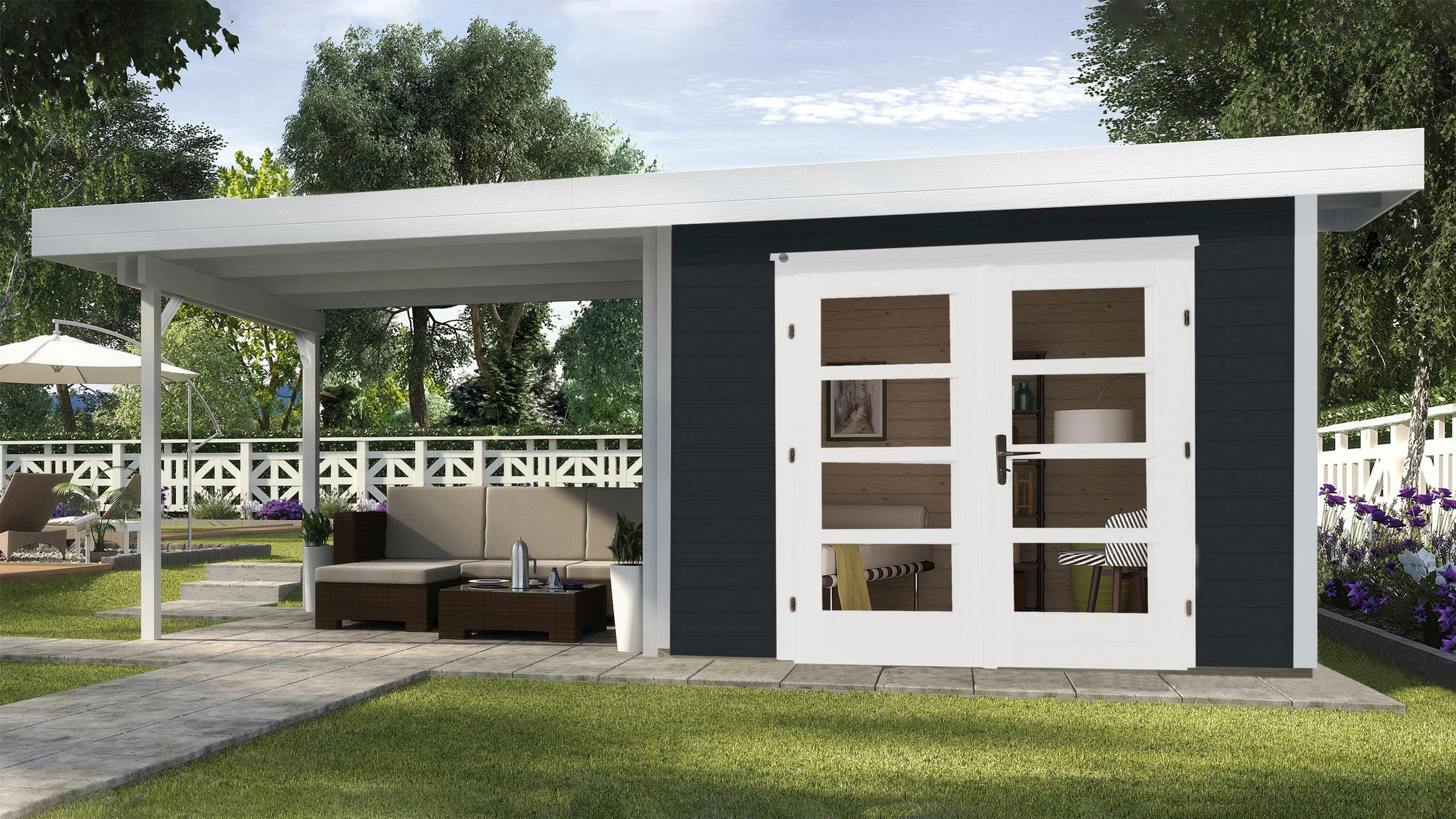weka Gartenhaus »Designhaus 126 Plus«, (Set), mit Anbaudach