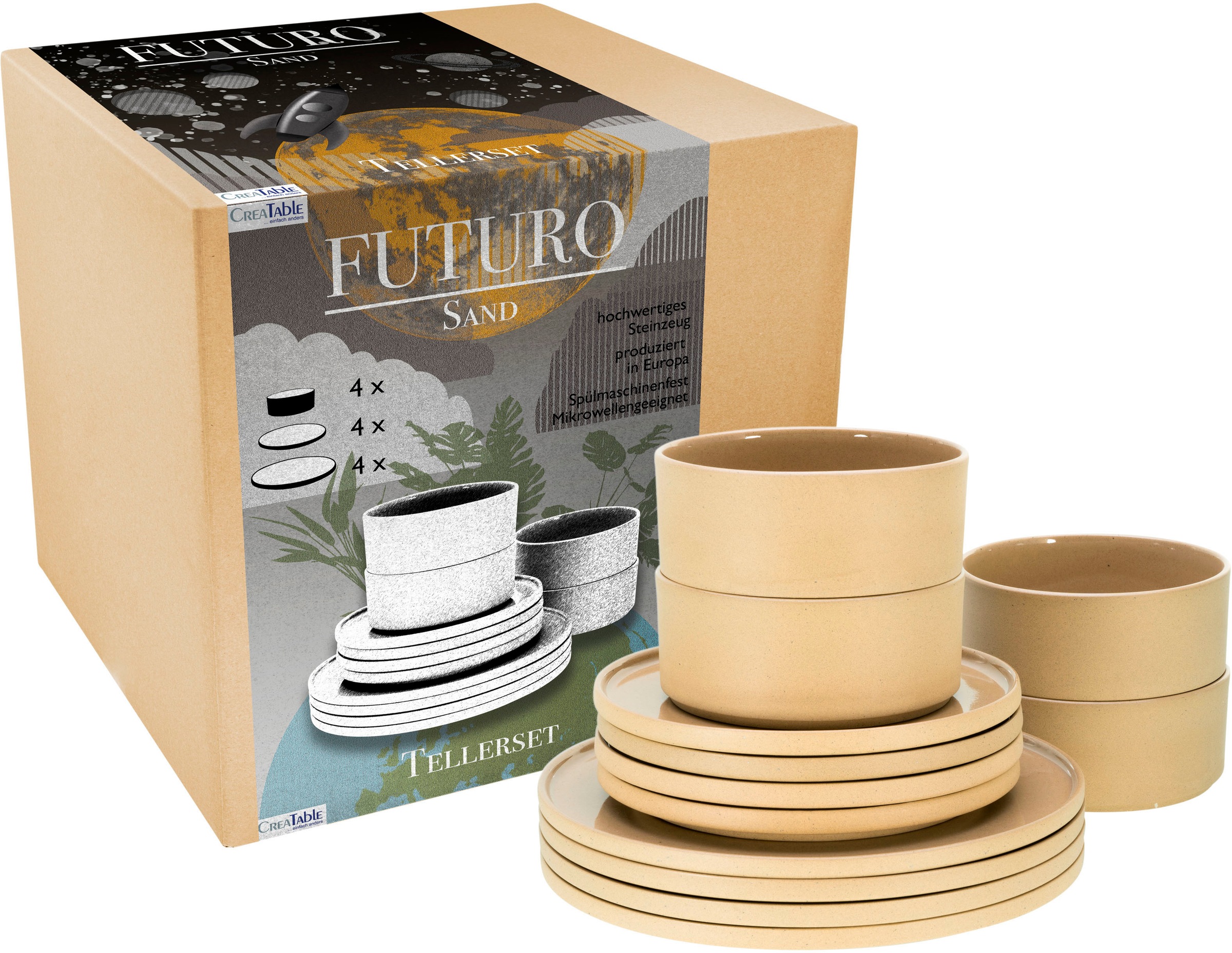 CreaTable Tafelservice »Futuro«, (Set, 12 tlg.), Service, je 4 Speiseteller 26 cm, Dessertteller 20 cm, Schalen 14 cm